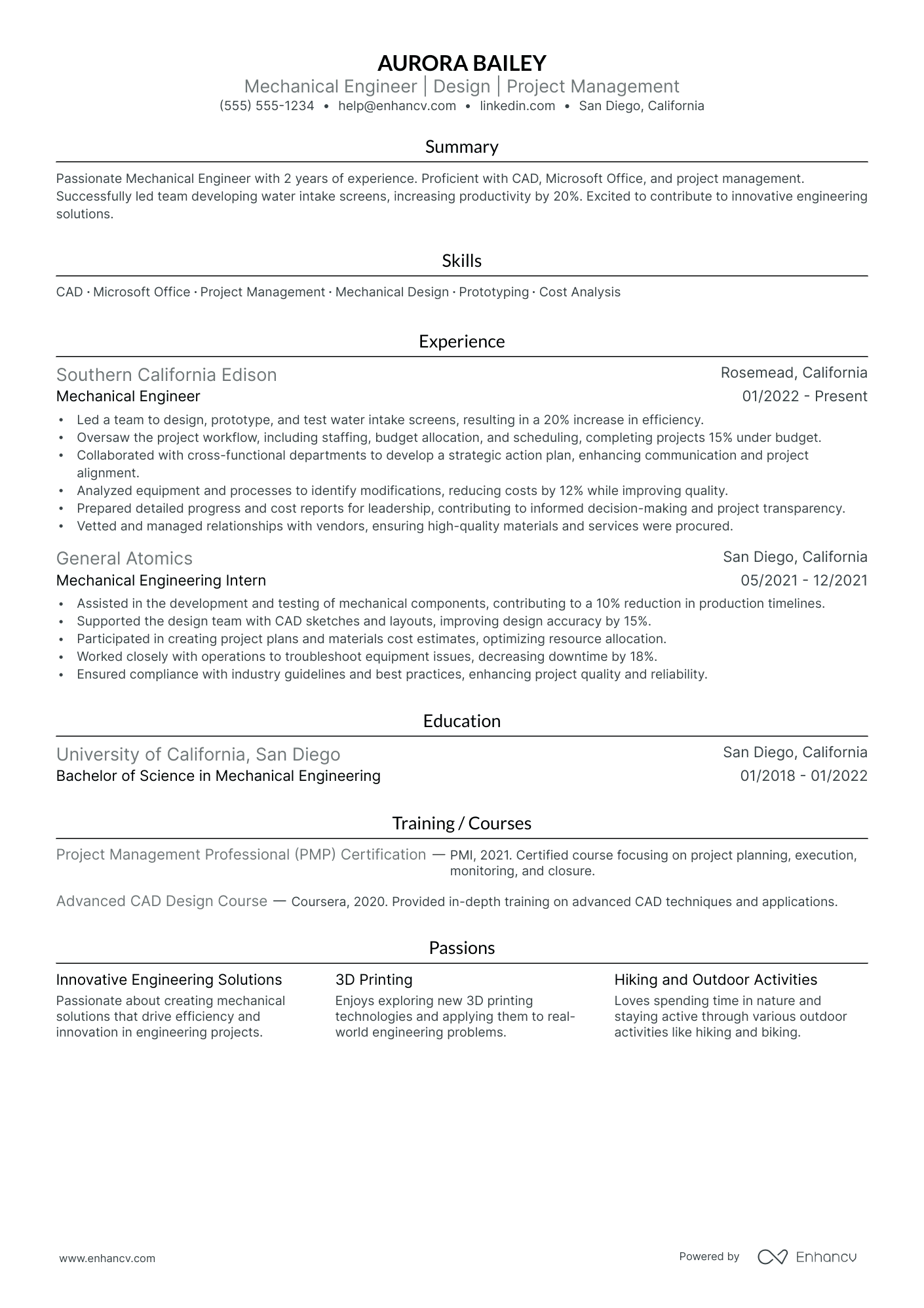 Mechanical Engineer resume example