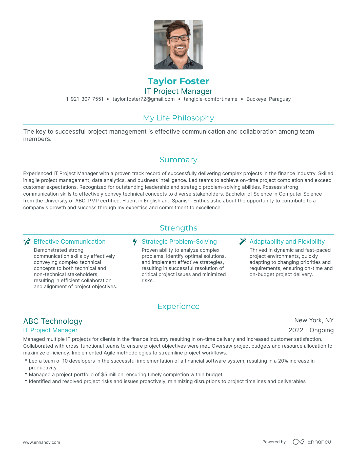 Modern IT Project Manager Resume Example