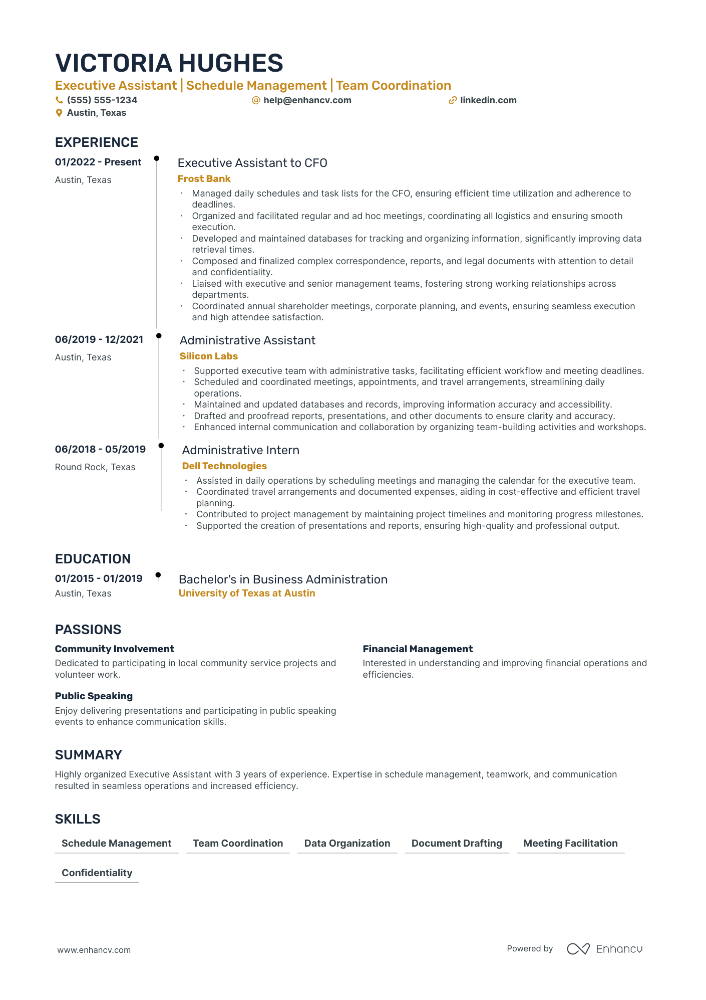 Executive Assistant to the Chief Financial Officer Resume Example Resume Example