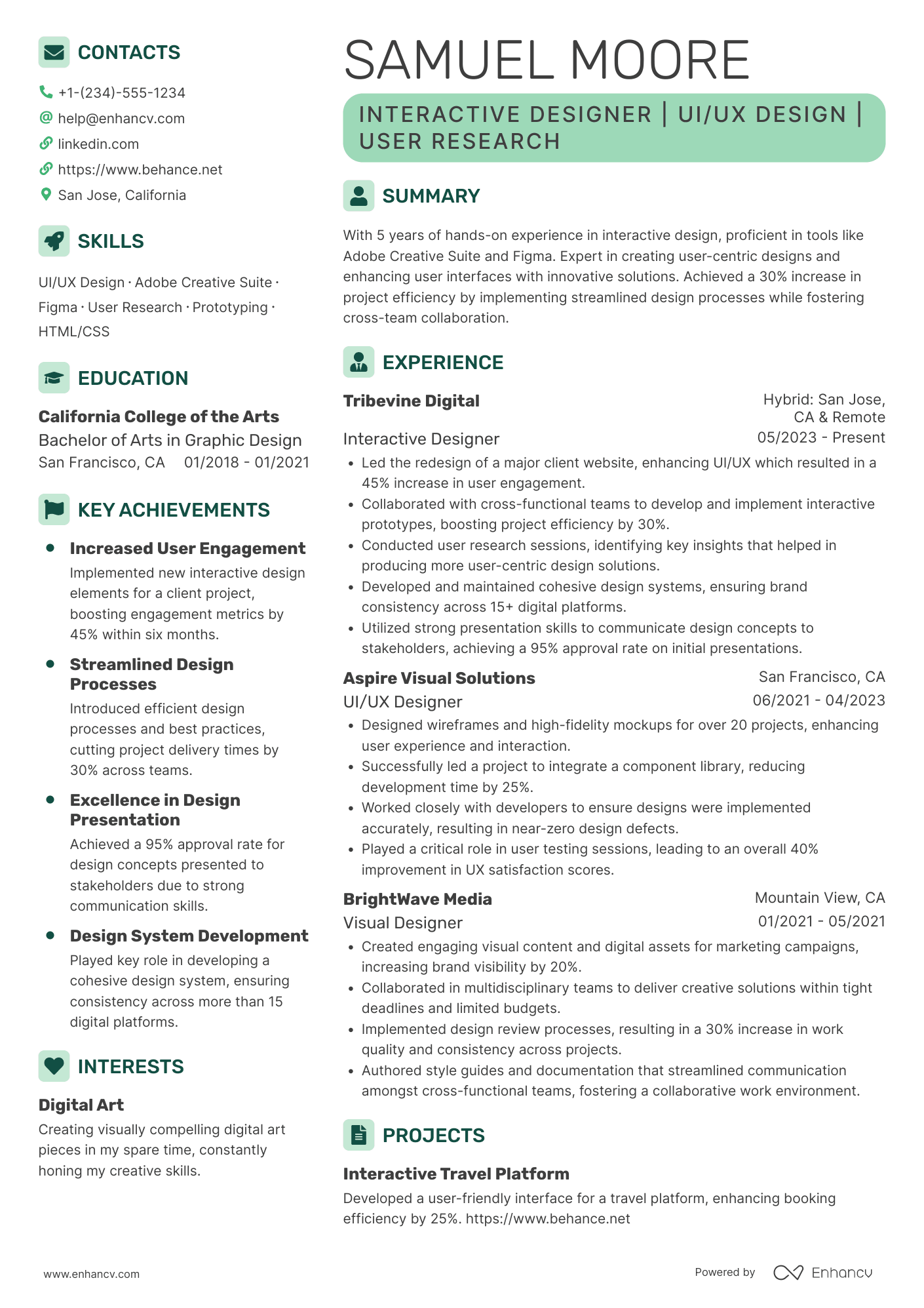 Interactive Designer resume example