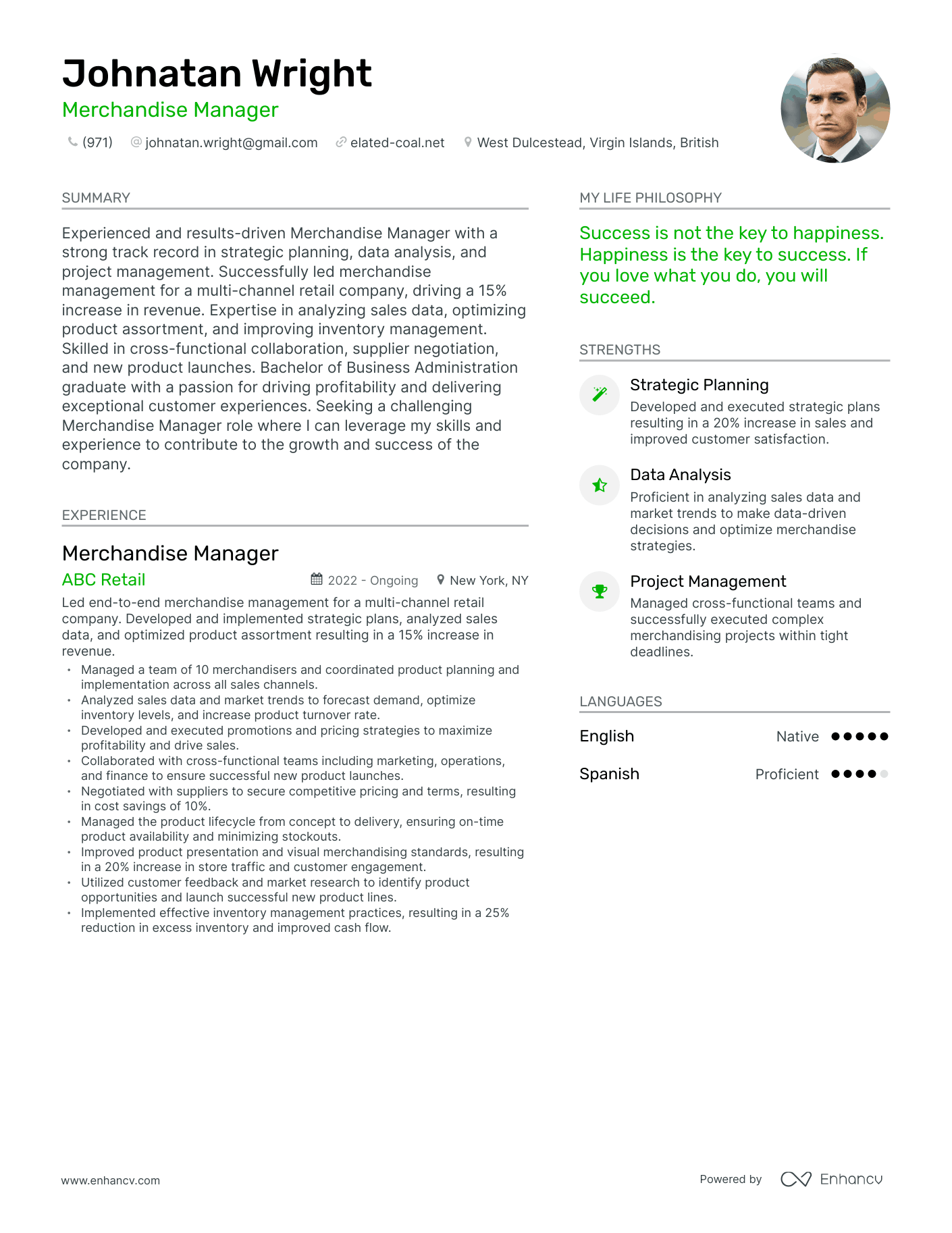 Merchandise Manager resume example