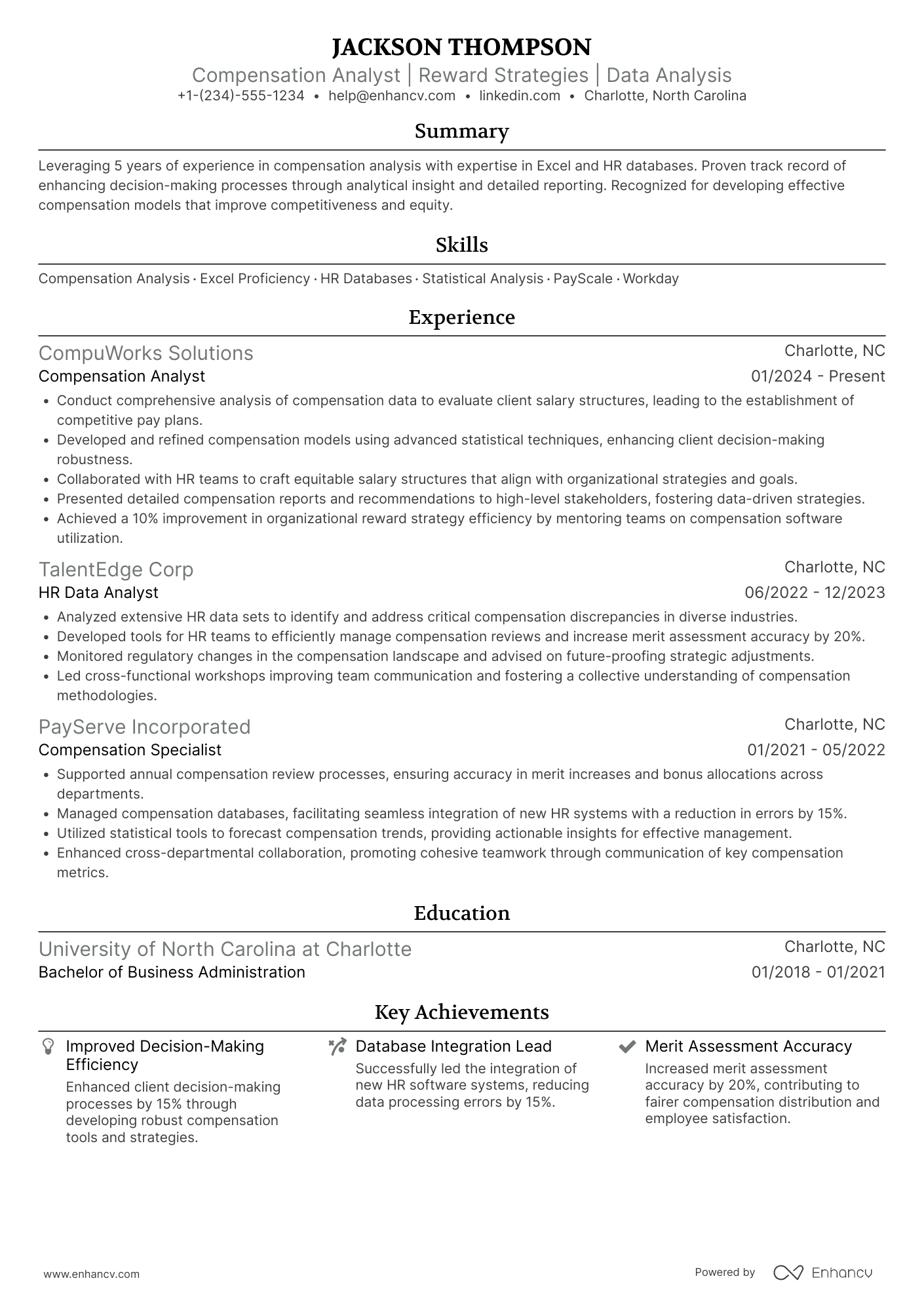 Compensation Analyst resume example