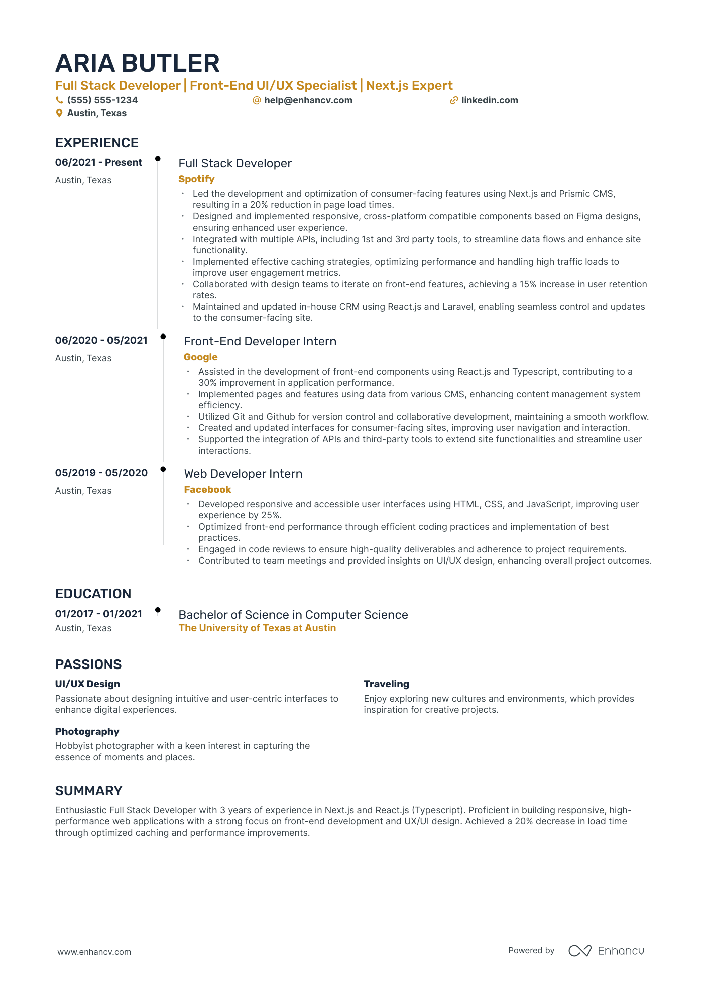 Full Stack UI/UX Developer Resume Example Resume Example