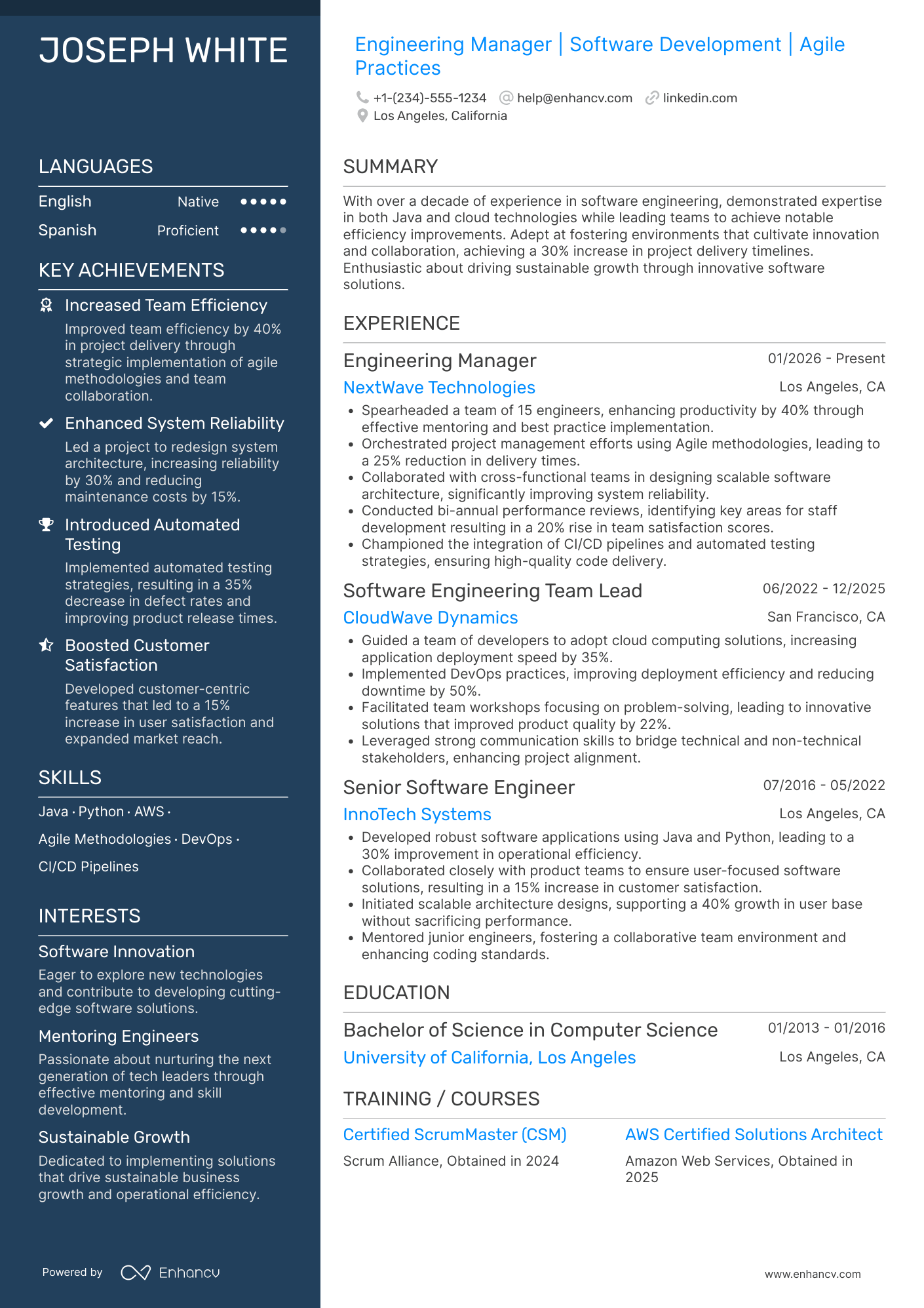Engineering Manager resume example