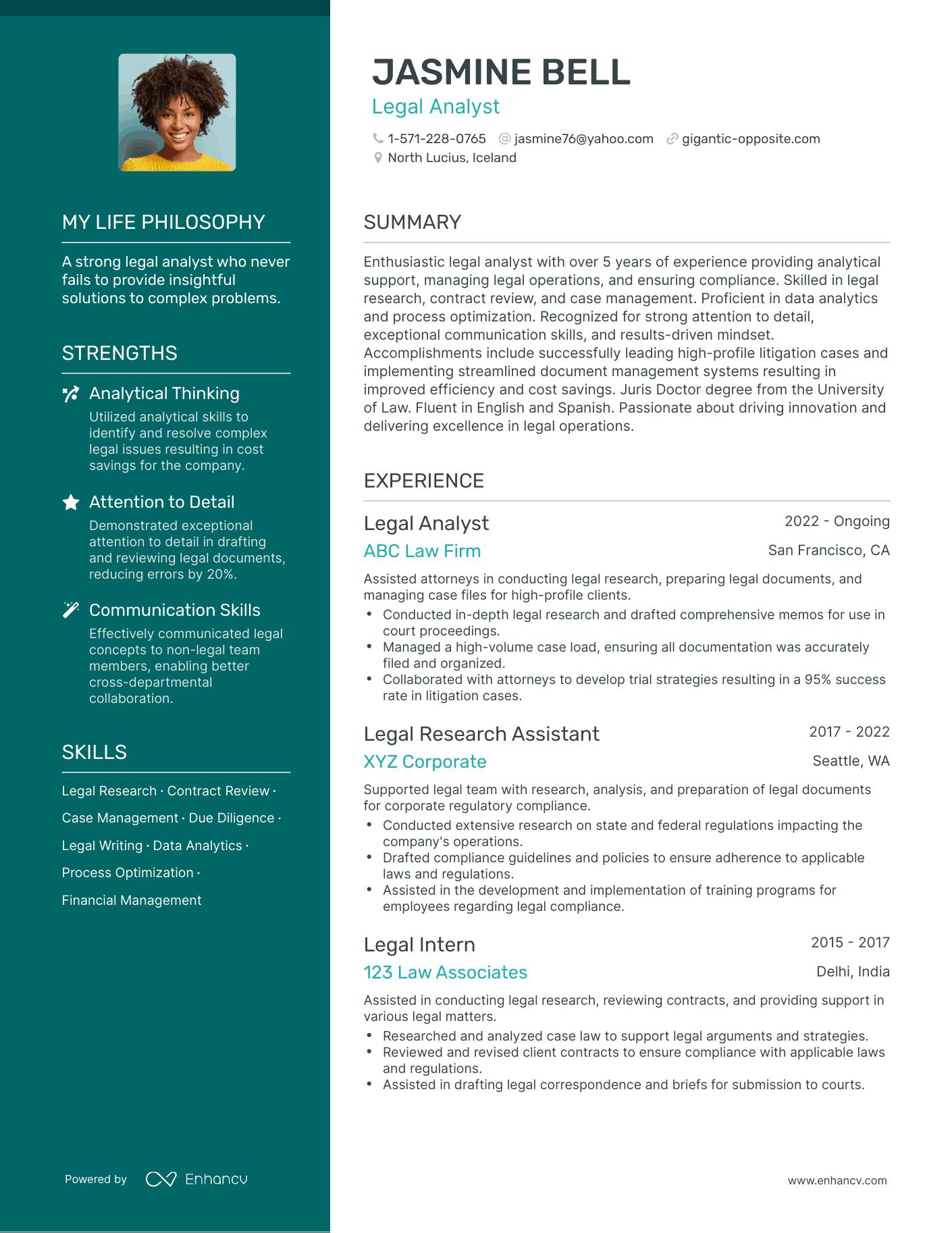 Creative Legal Analyst Resume Example