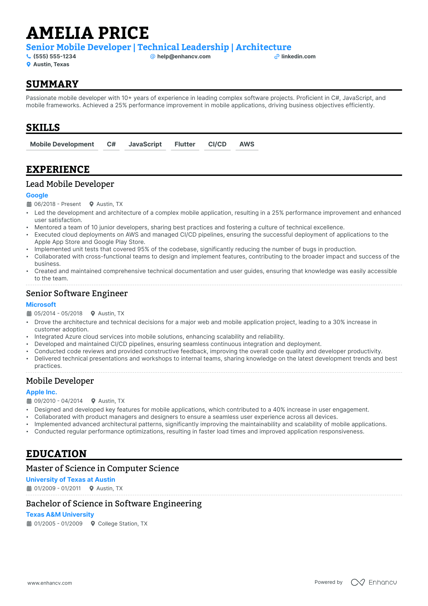 Junior Mobile Developer resume example