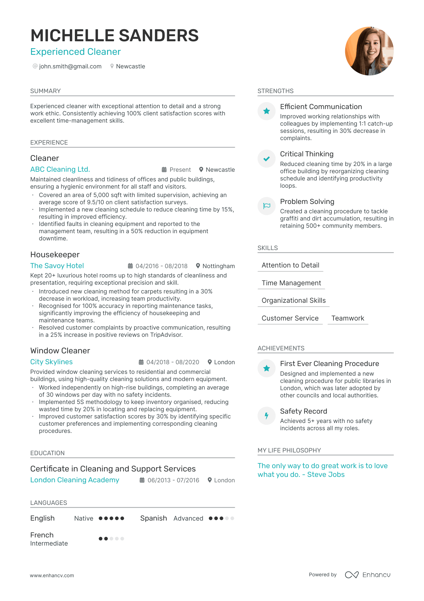 cleaner resume example