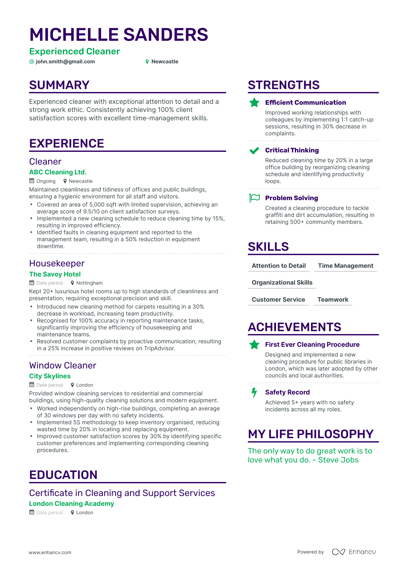 3 Cleaner CV Examples For 2023