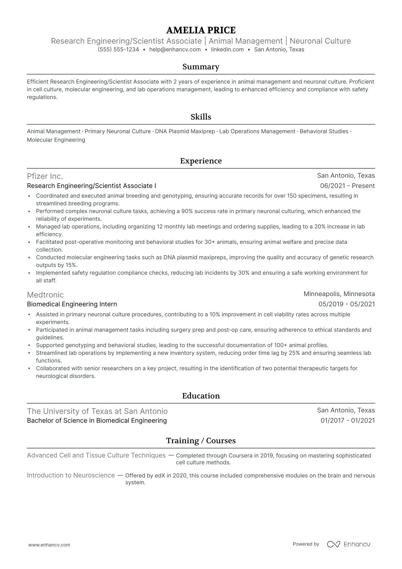 Biomedical Engineering Research Scientist resume example