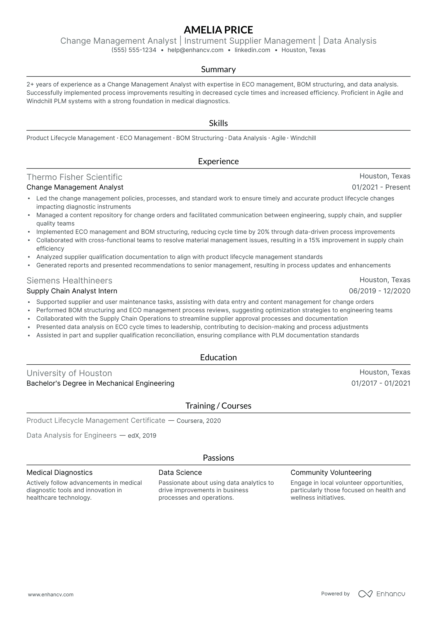 Change Management resume example