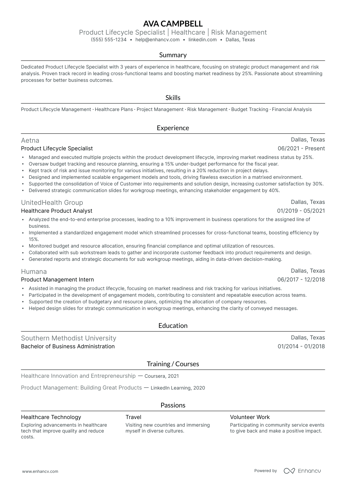 Product Lifecycle Manager resume example