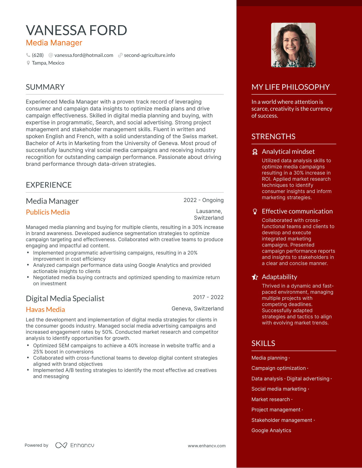 Media Manager resume example