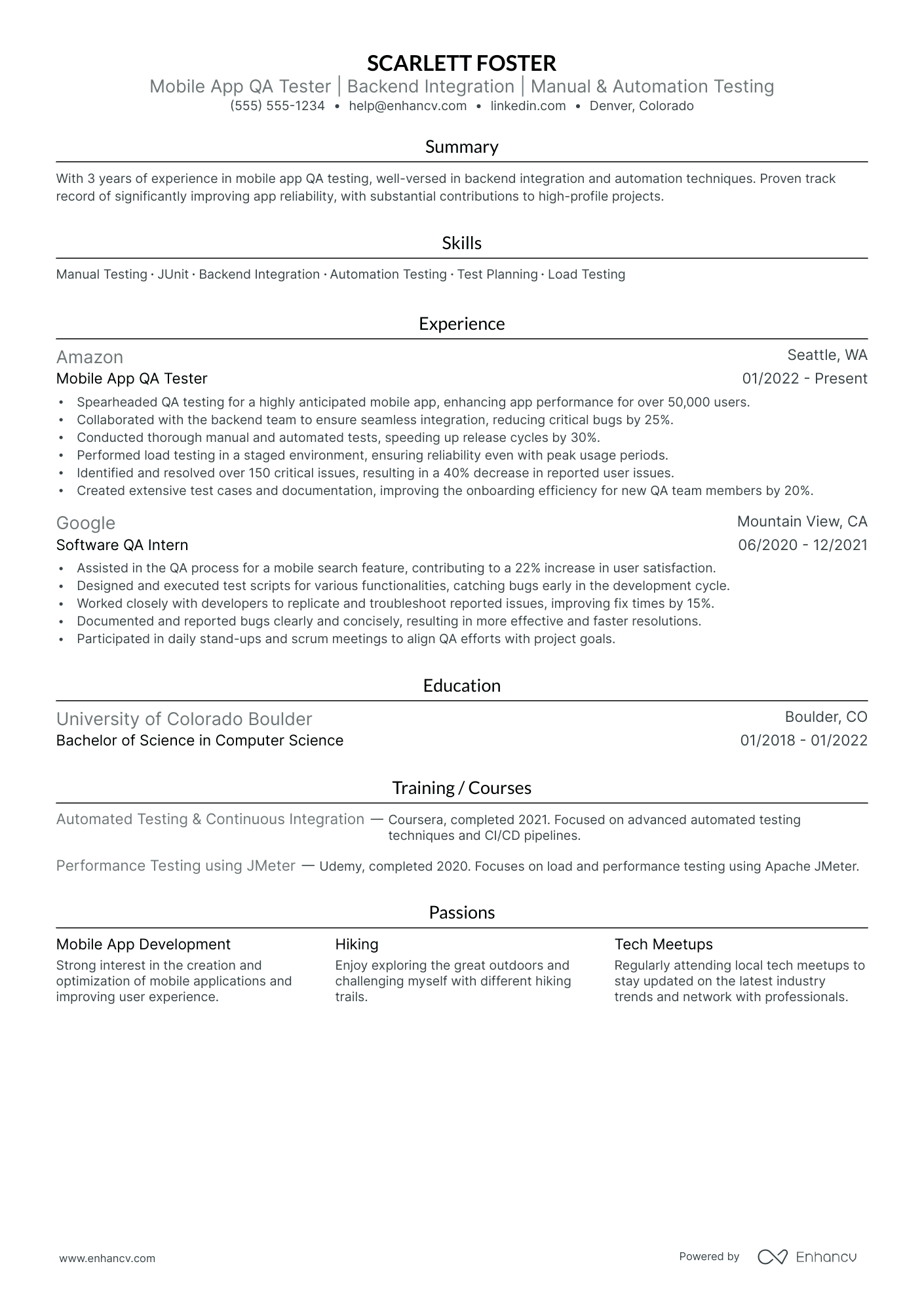 Mobile App Automation Tester resume example