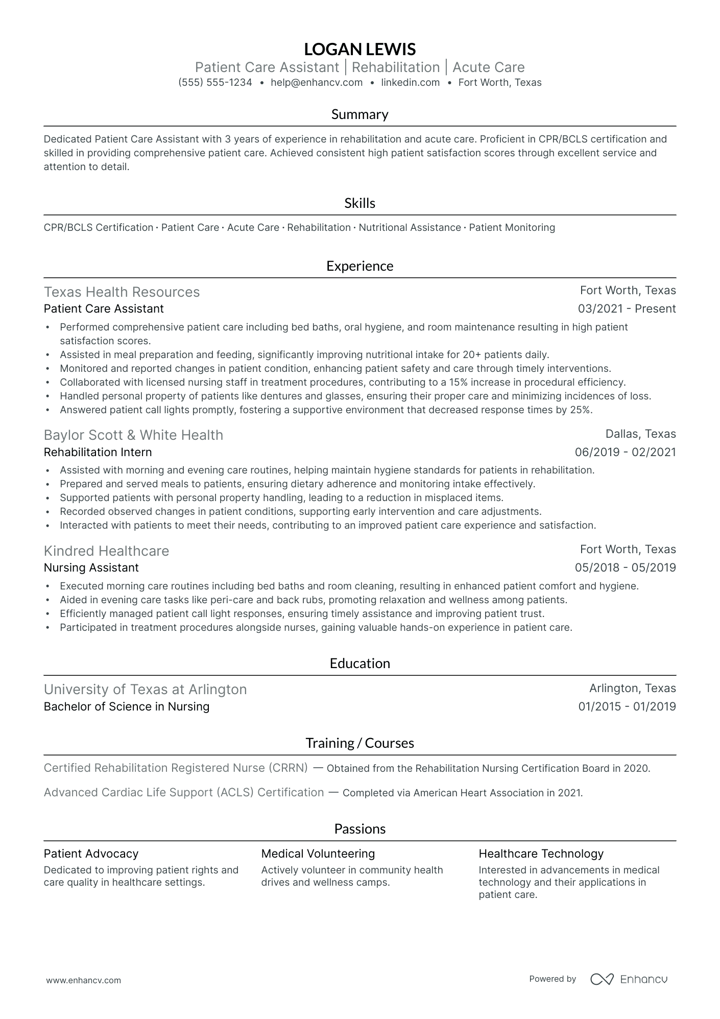 Experienced Nursing Assistant resume example