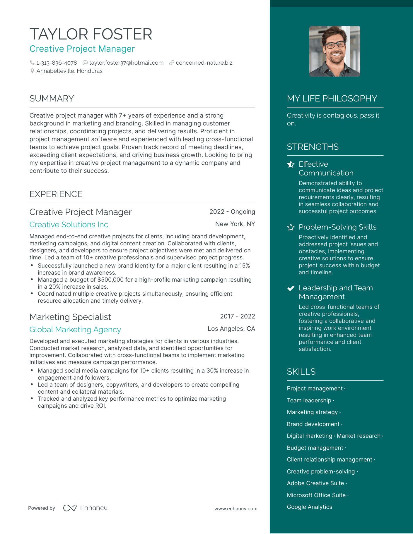 Creative Project Manager resume example