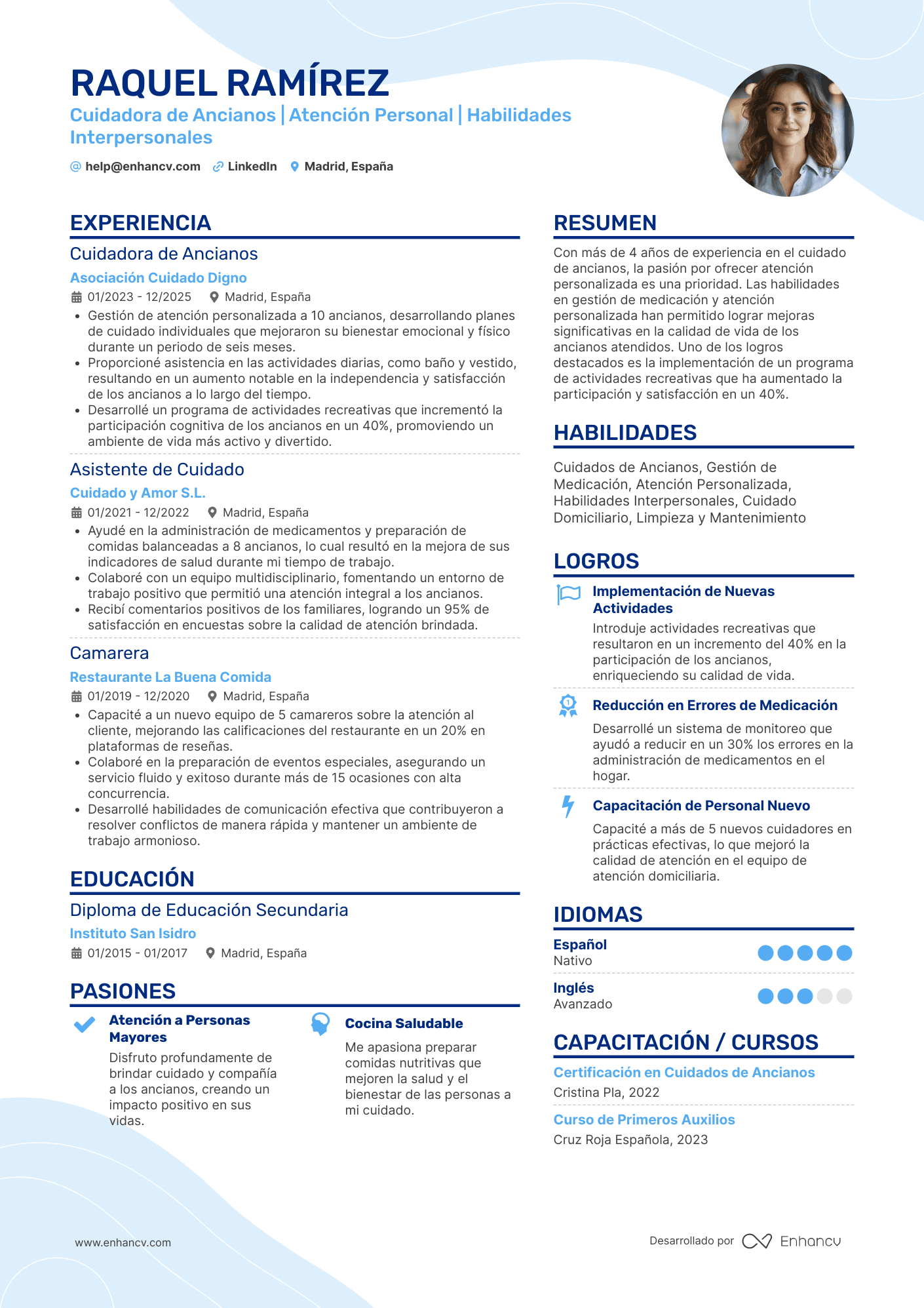 currículum cuidadora de ancianos CV