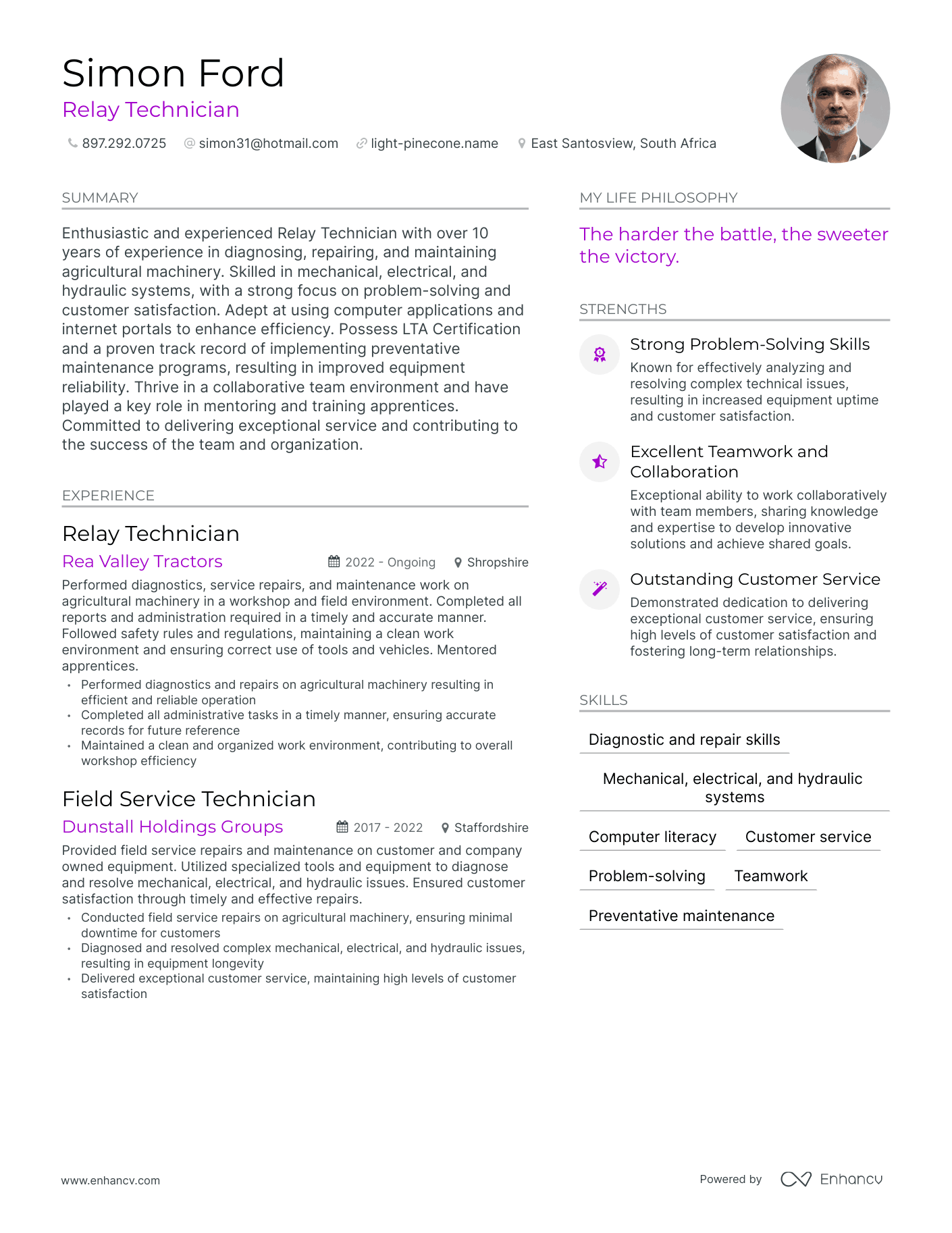 Relay Technician resume example