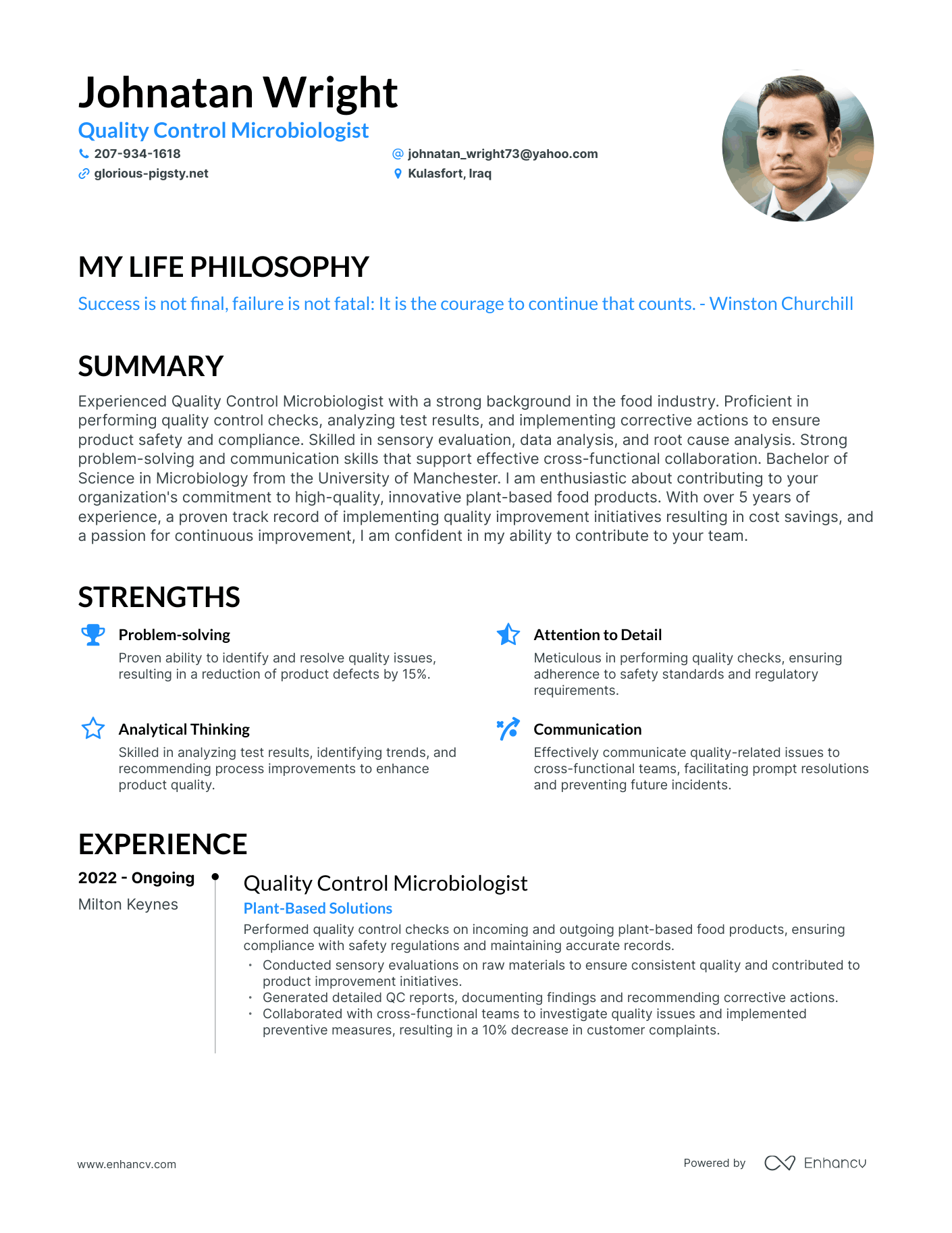 Creative Quality Control Microbiologist Resume Example