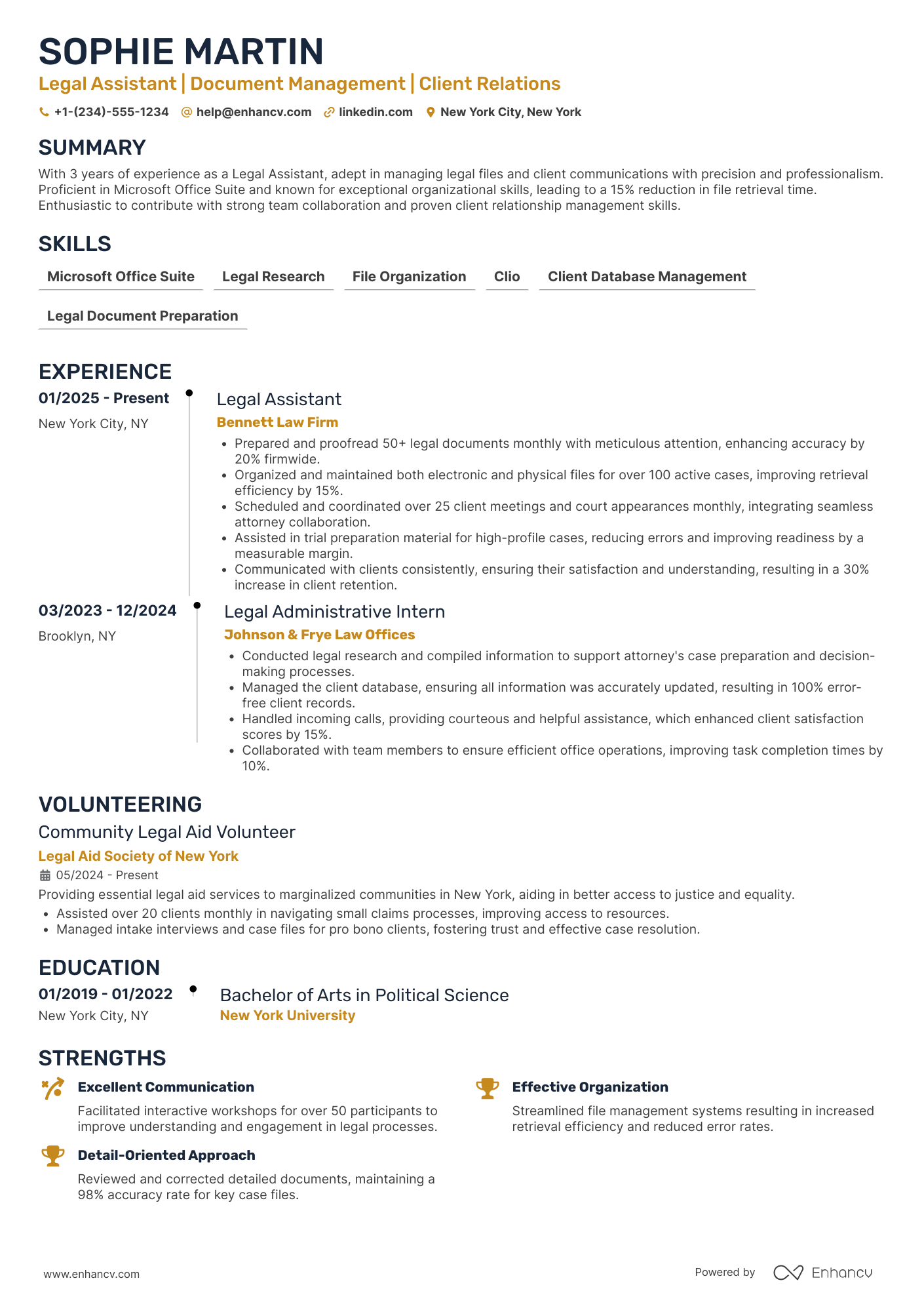 Legal Assistant resume example