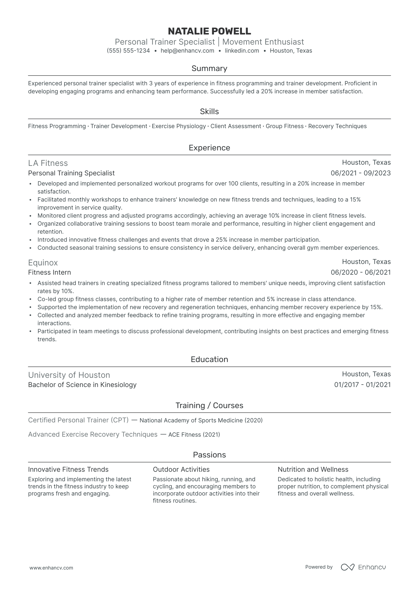 Personal Training Manager Resume Example Resume Example