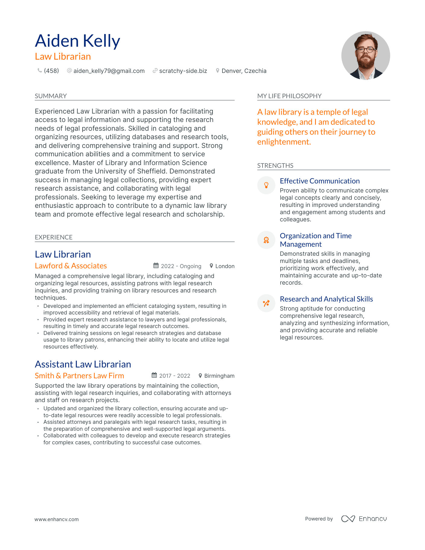 Modern Law Librarian Resume Example