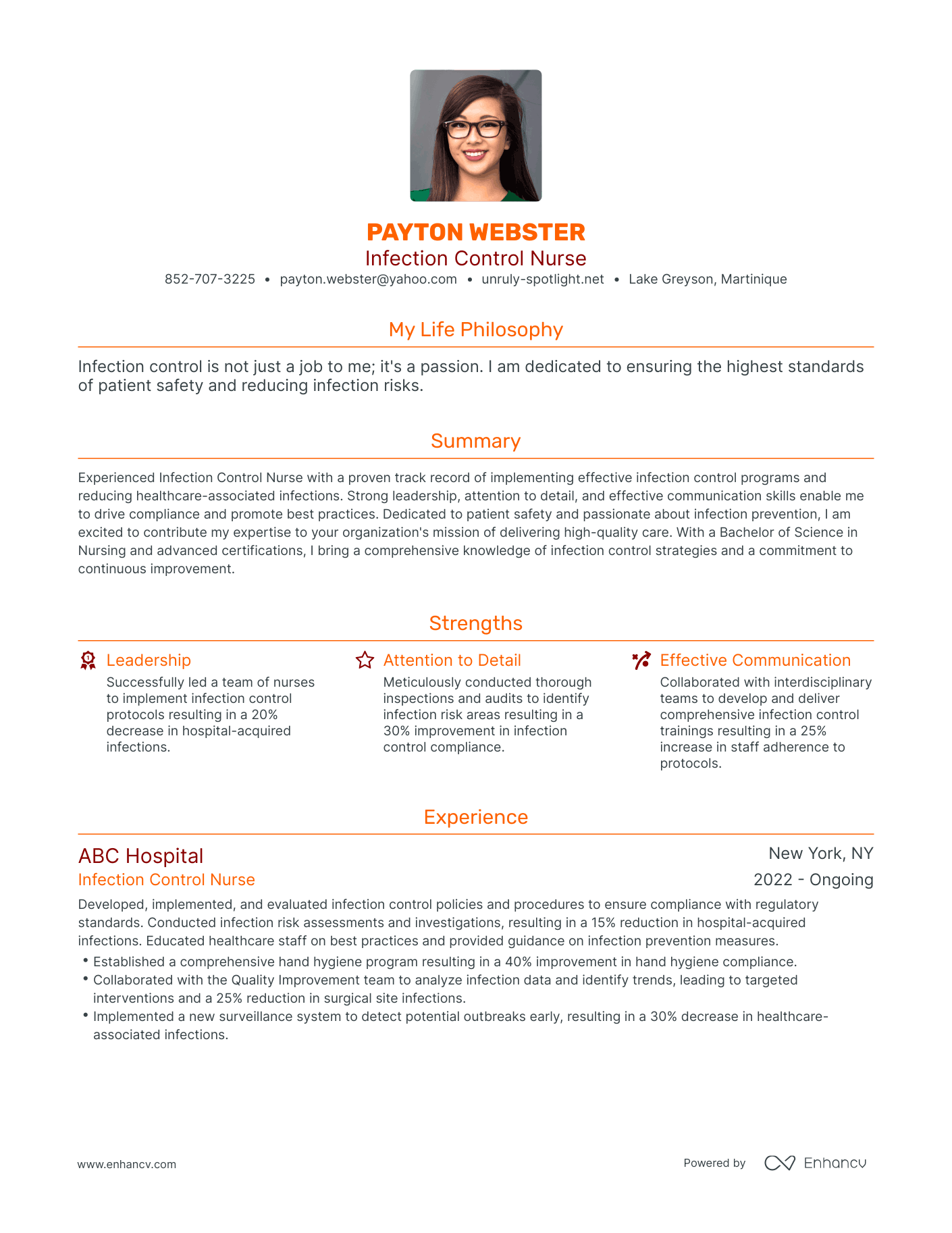 Modern Infection Control Nurse Resume Example