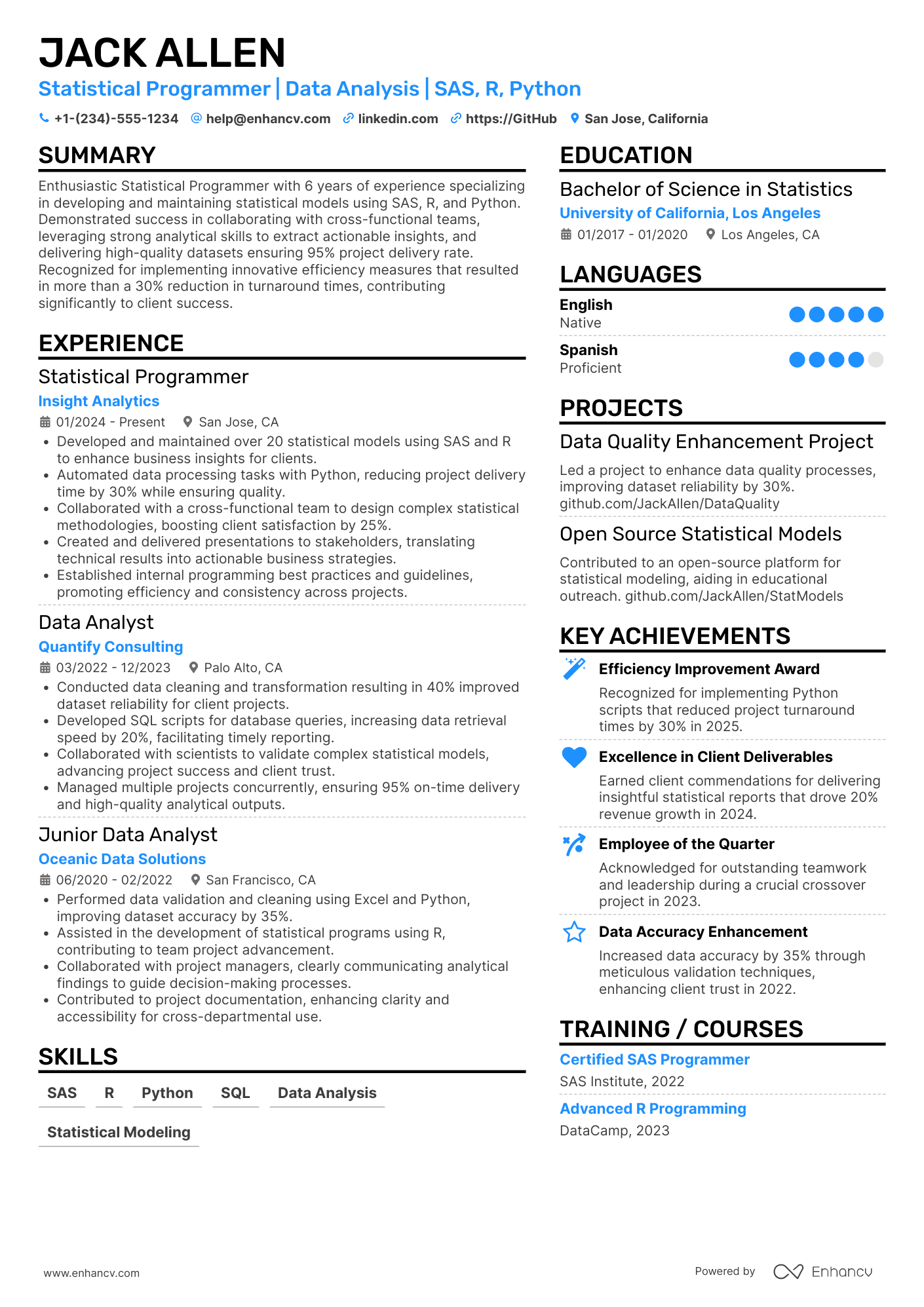 Statistical Programmer resume example