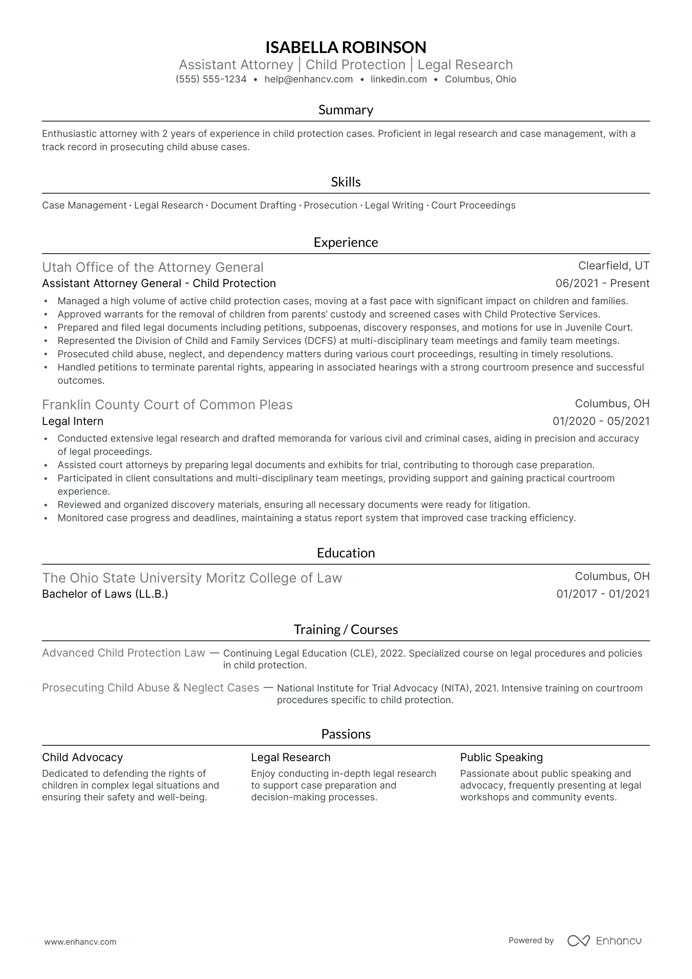 Assistant Attorney General resume example