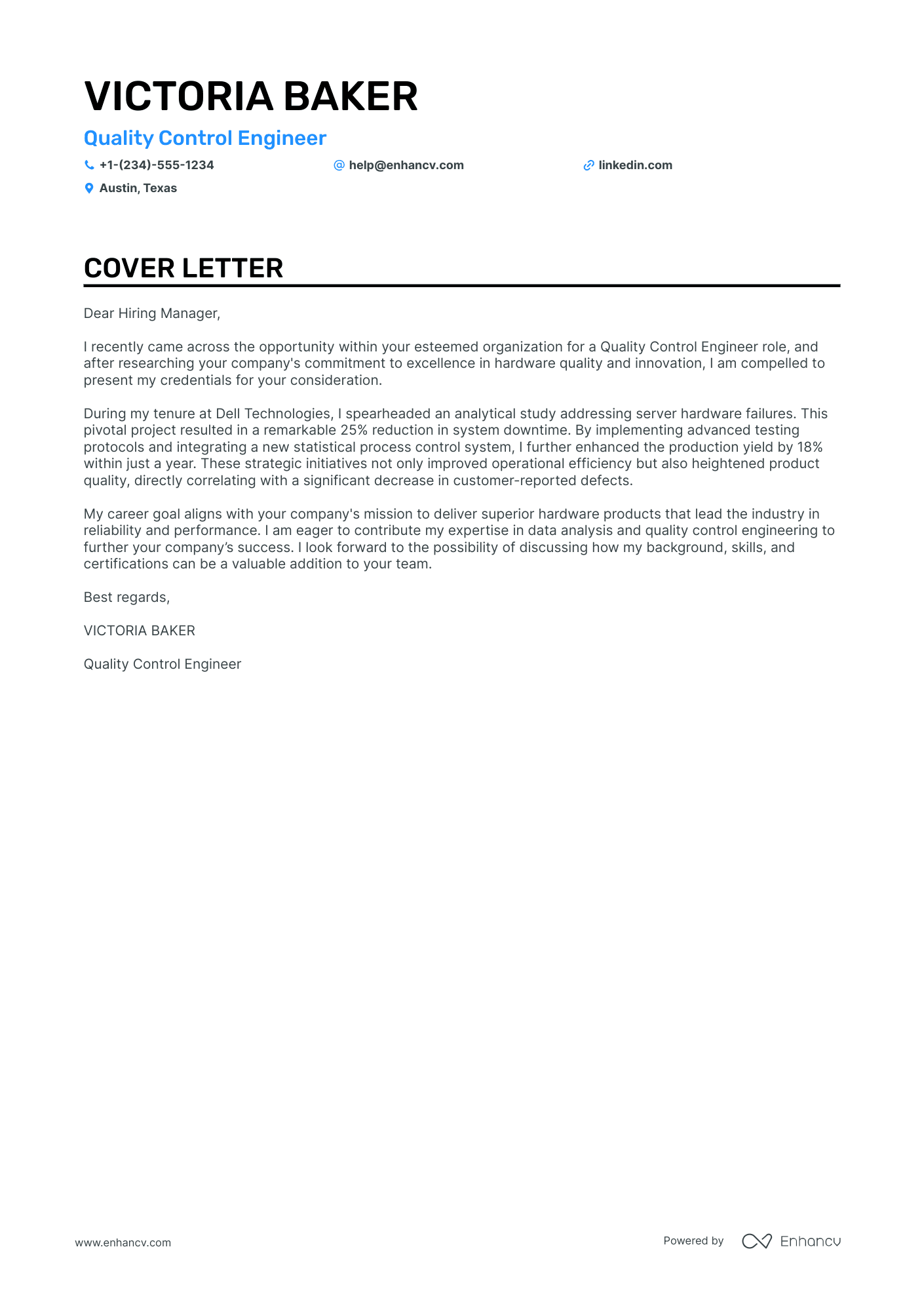Quality Control Engineer cover letter