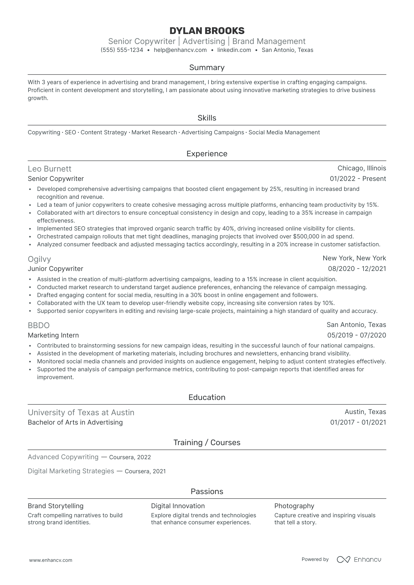 Social Media Copywriter resume example