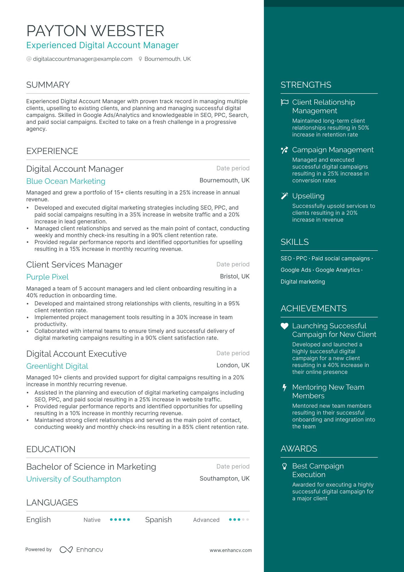 Digital Account Manager resume example