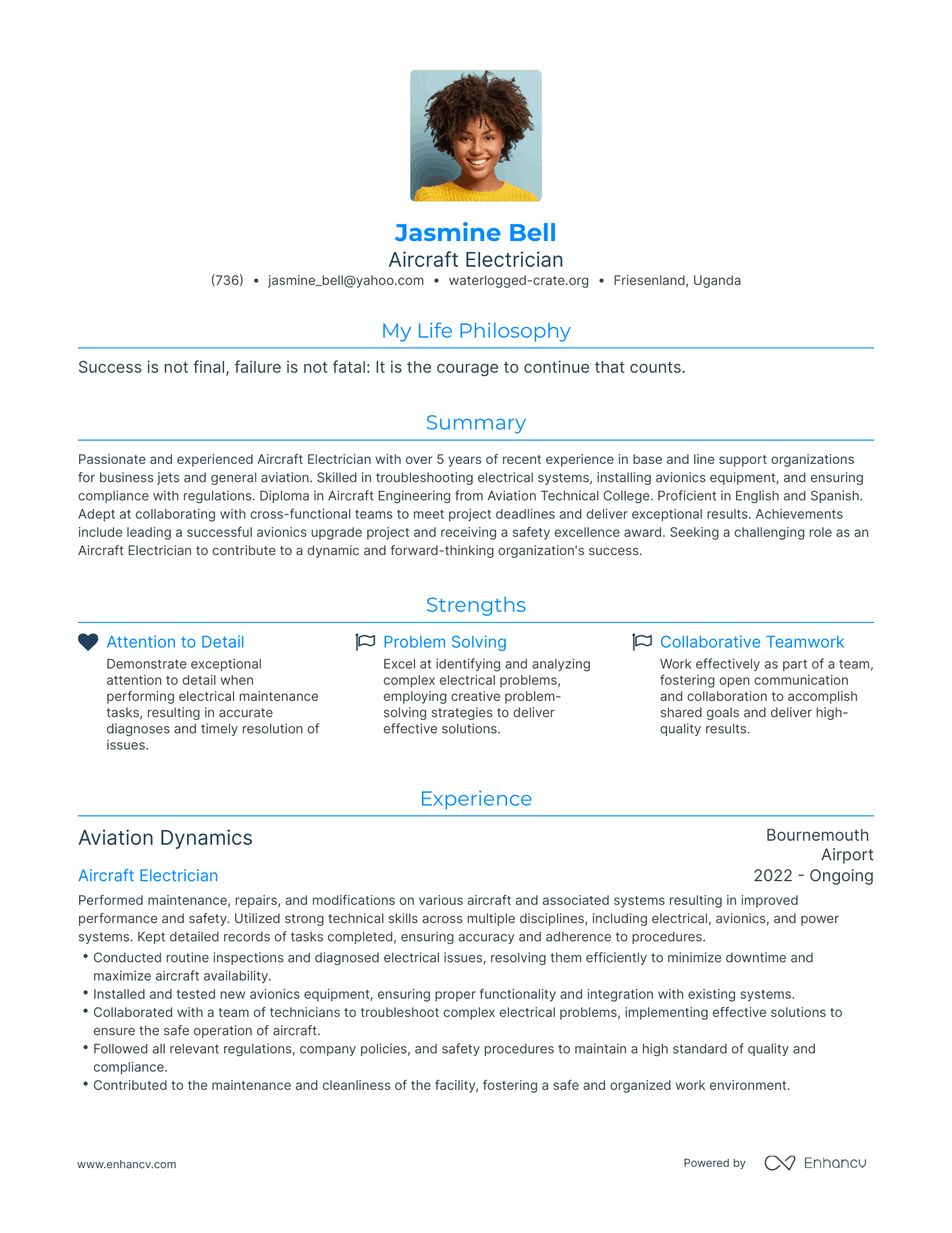 Modern Aircraft Electrician Resume Example