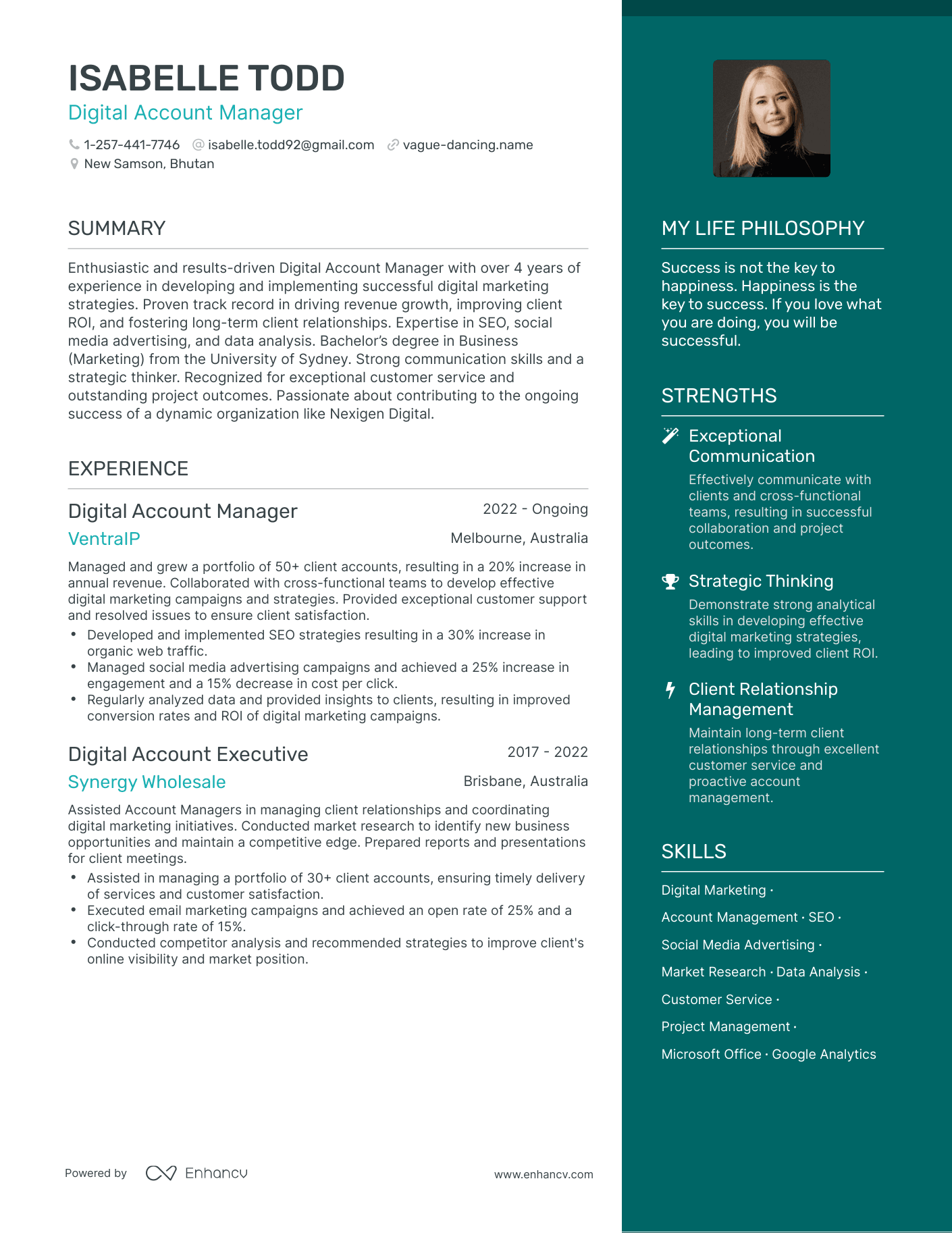 Digital Account Manager resume example