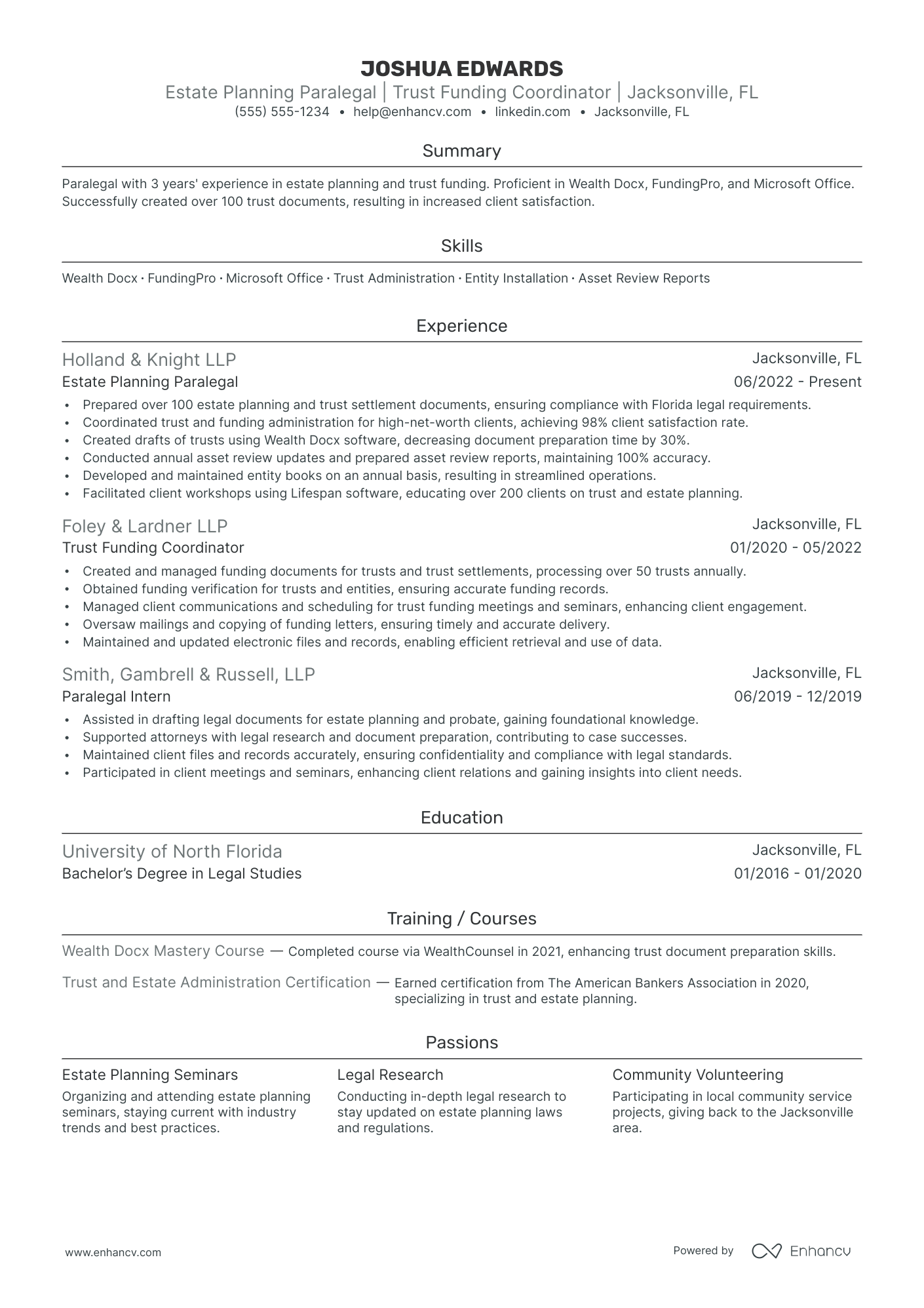 Estate Planning Paralegal resume example