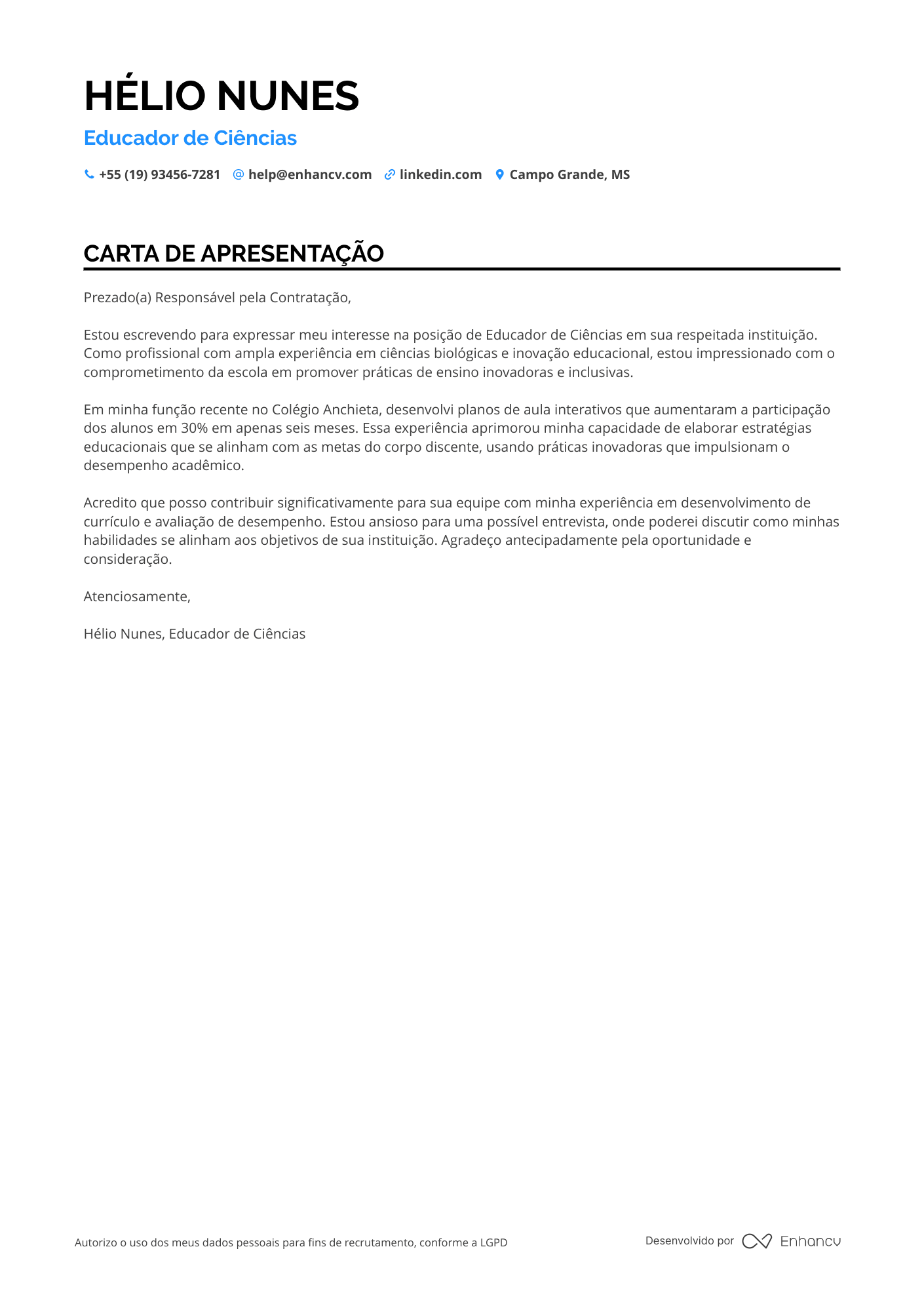 Biologia Carta de apresentação