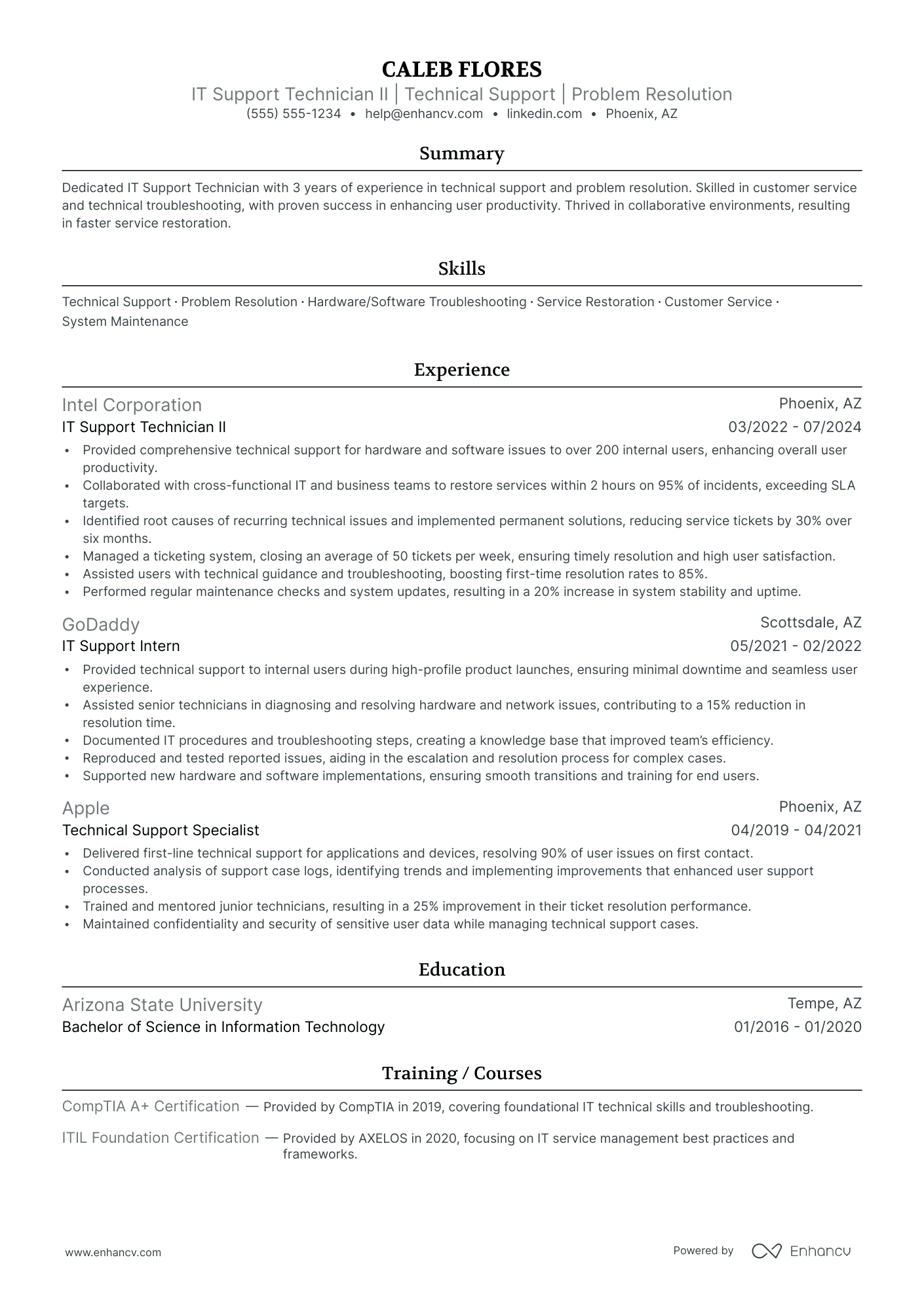 Computer Service Technician resume example