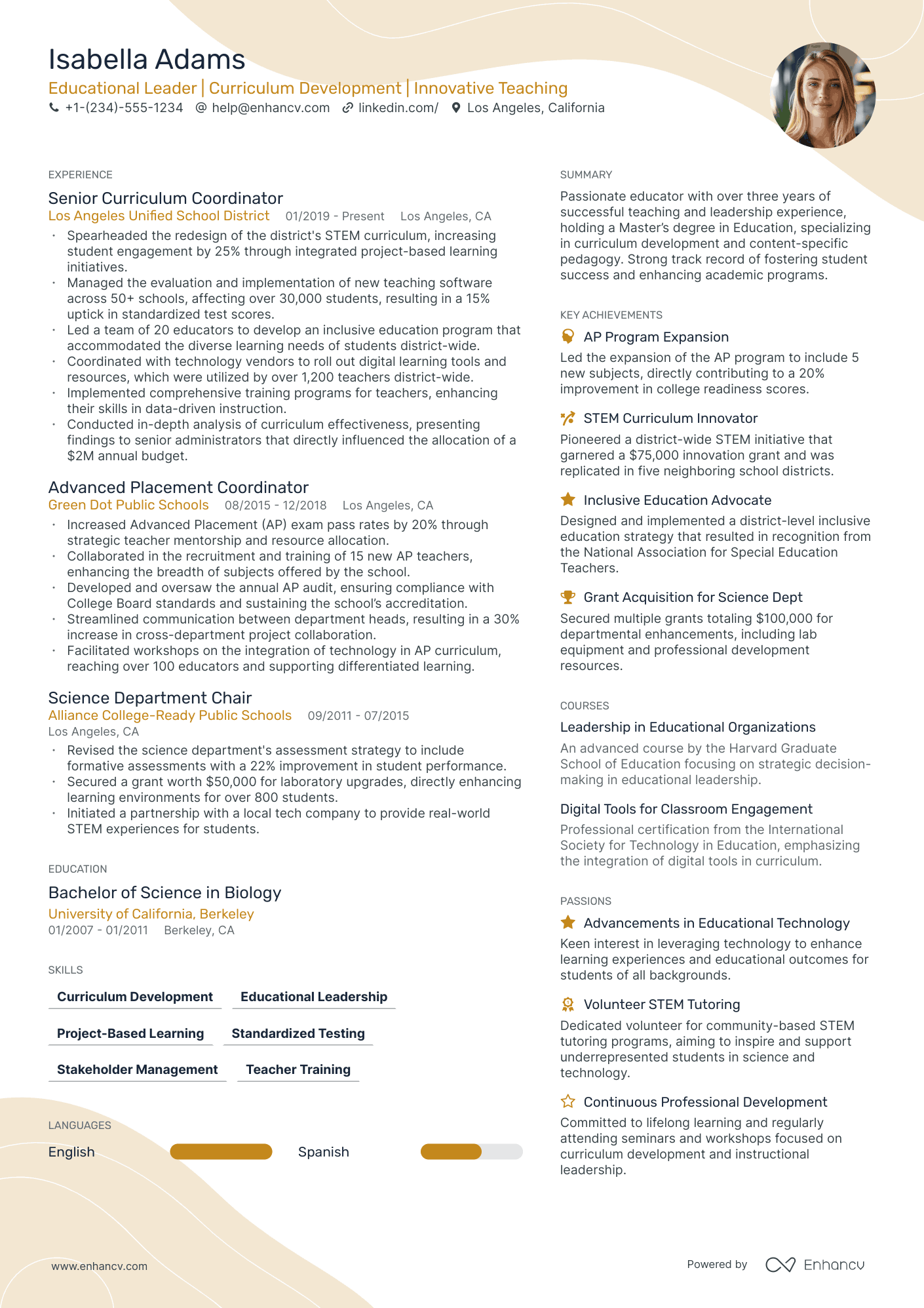  compact resume template perfect for fitting a lot of information yet keeping your resume on a single page. Brown accent color.