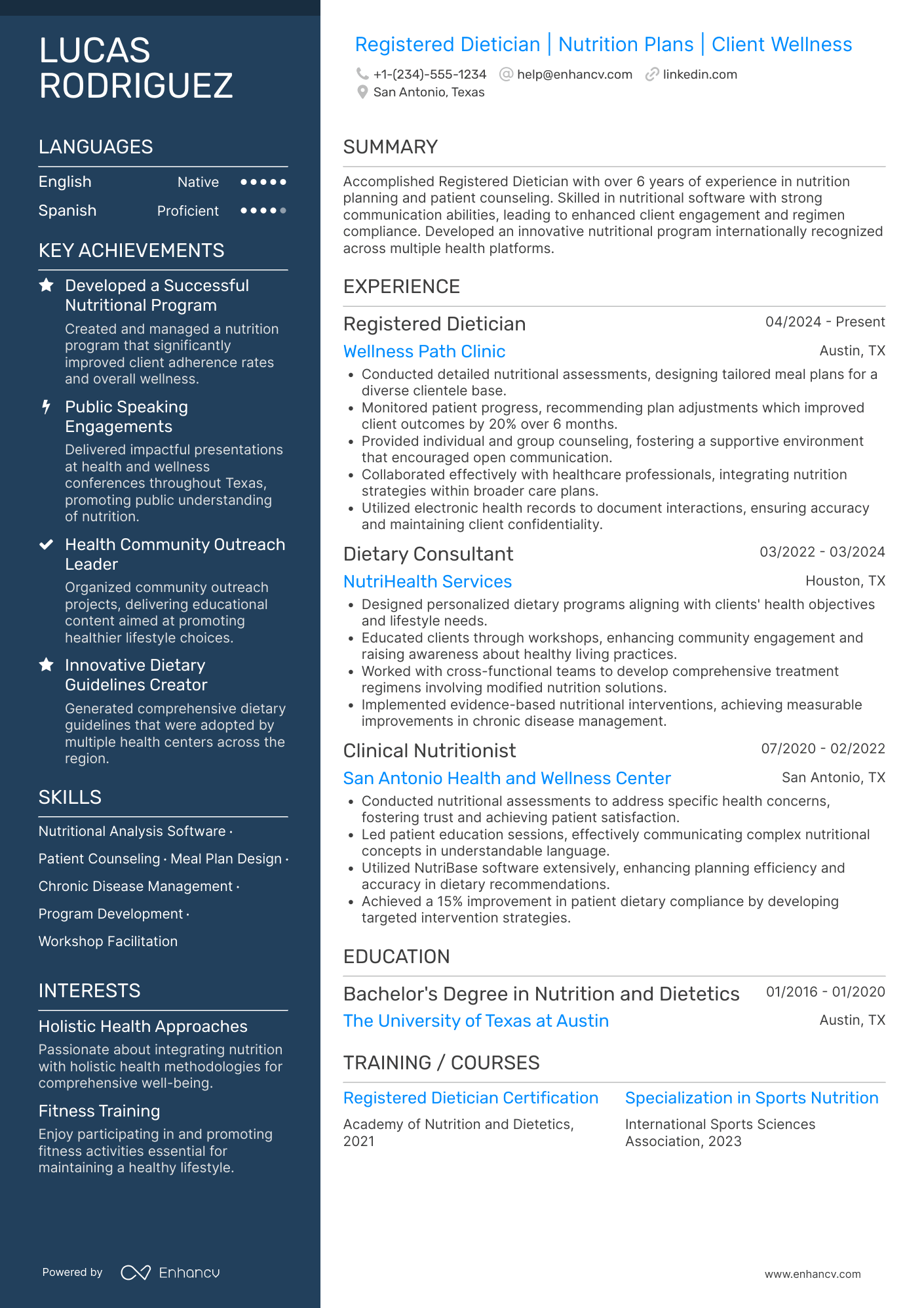 Dietician resume example