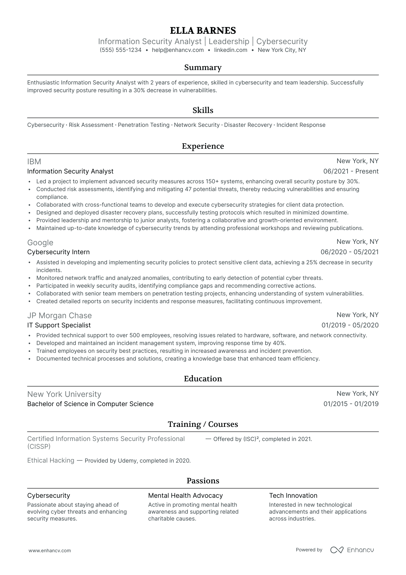 IT Security Manager resume example