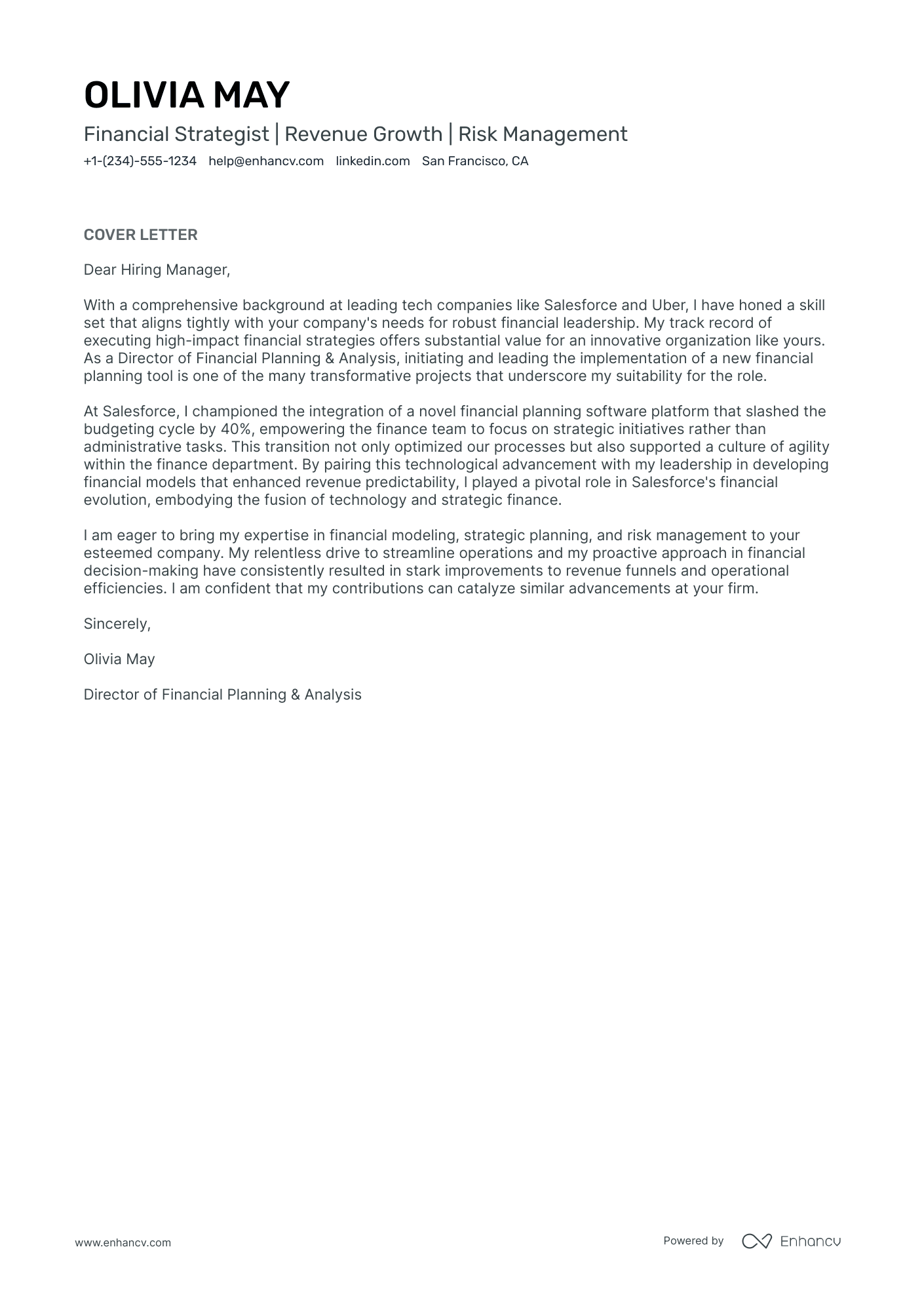VP of Finance cover letter