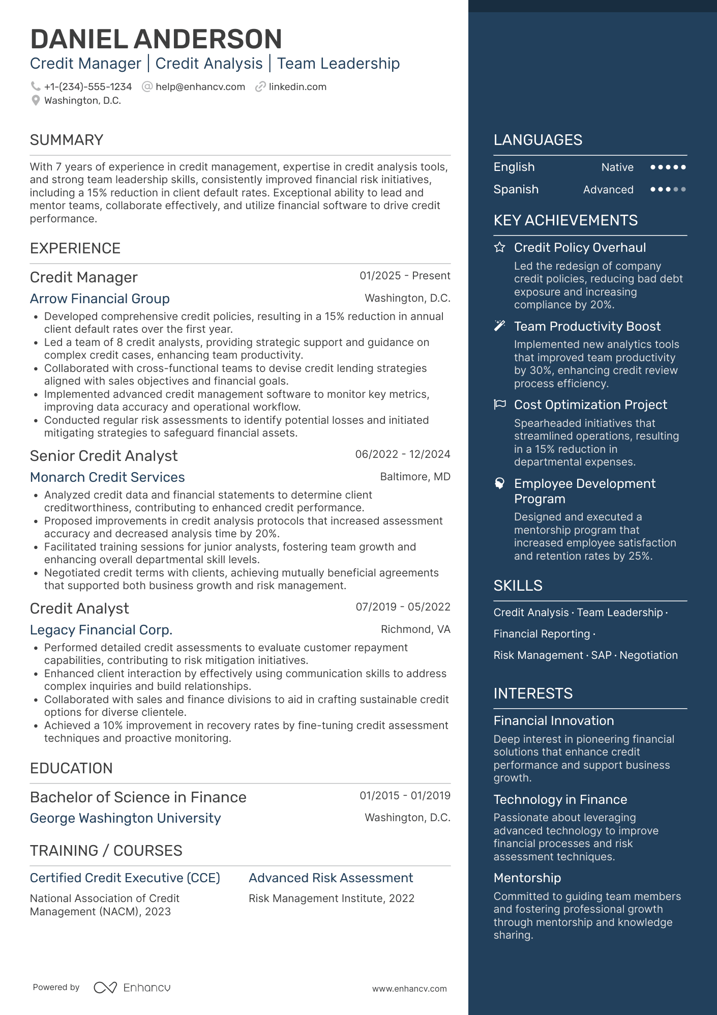 Credit Manager resume example