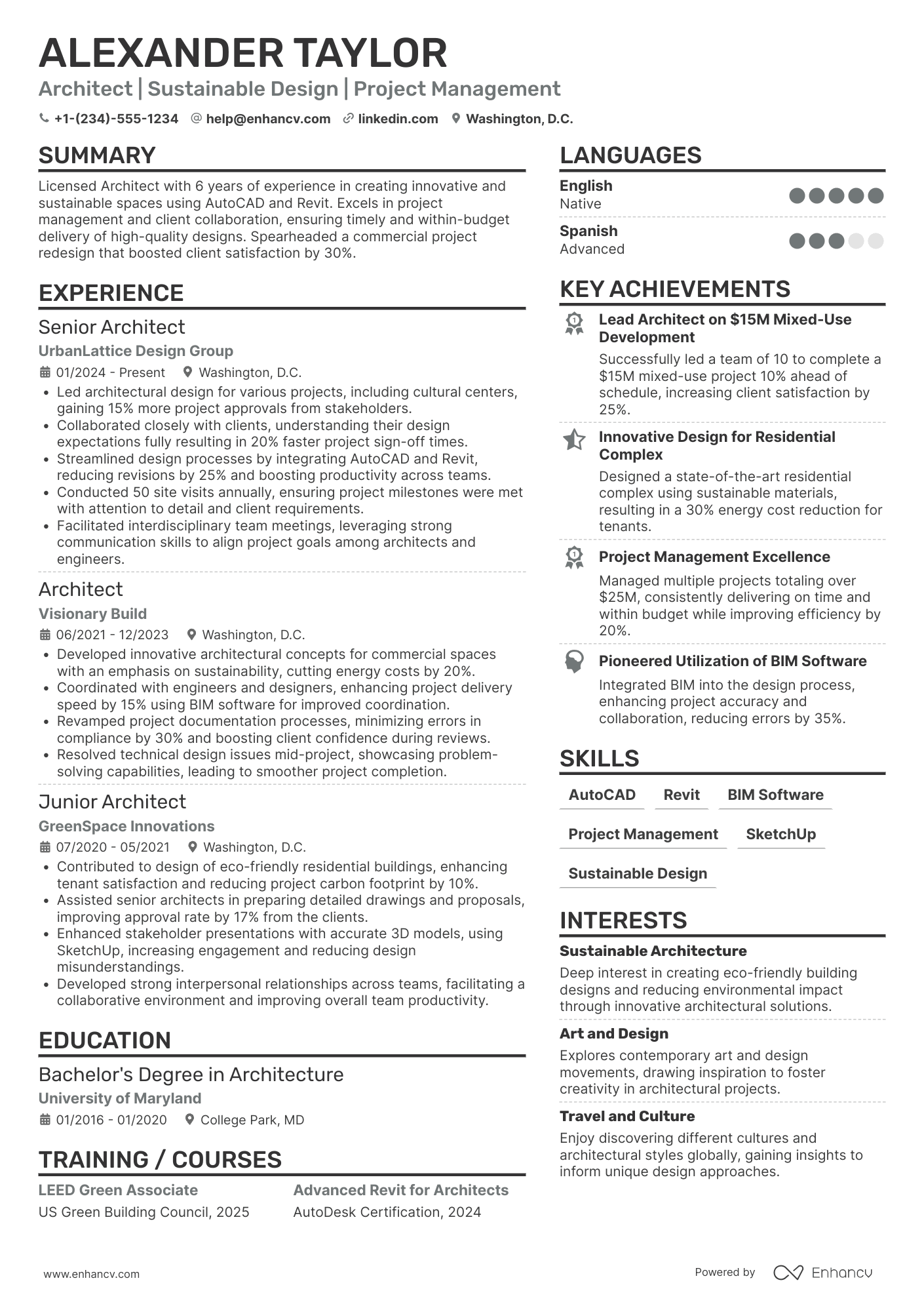 Architect resume example