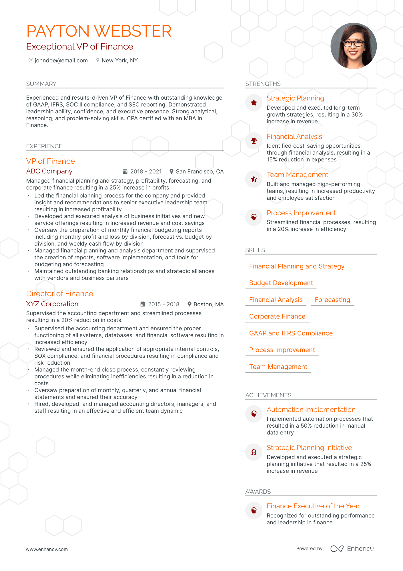 vp of finance resume example