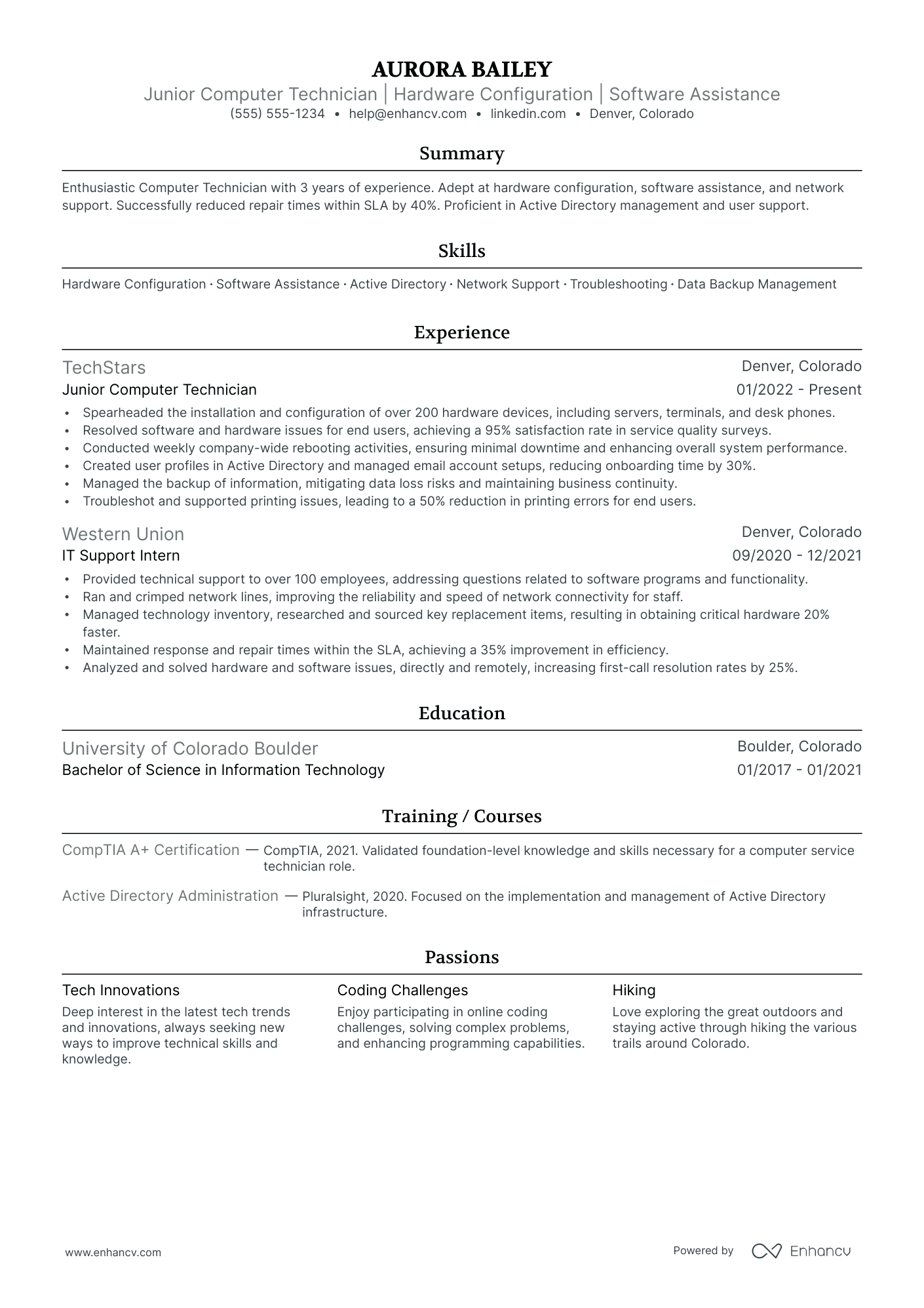 Computer Science Technician resume example