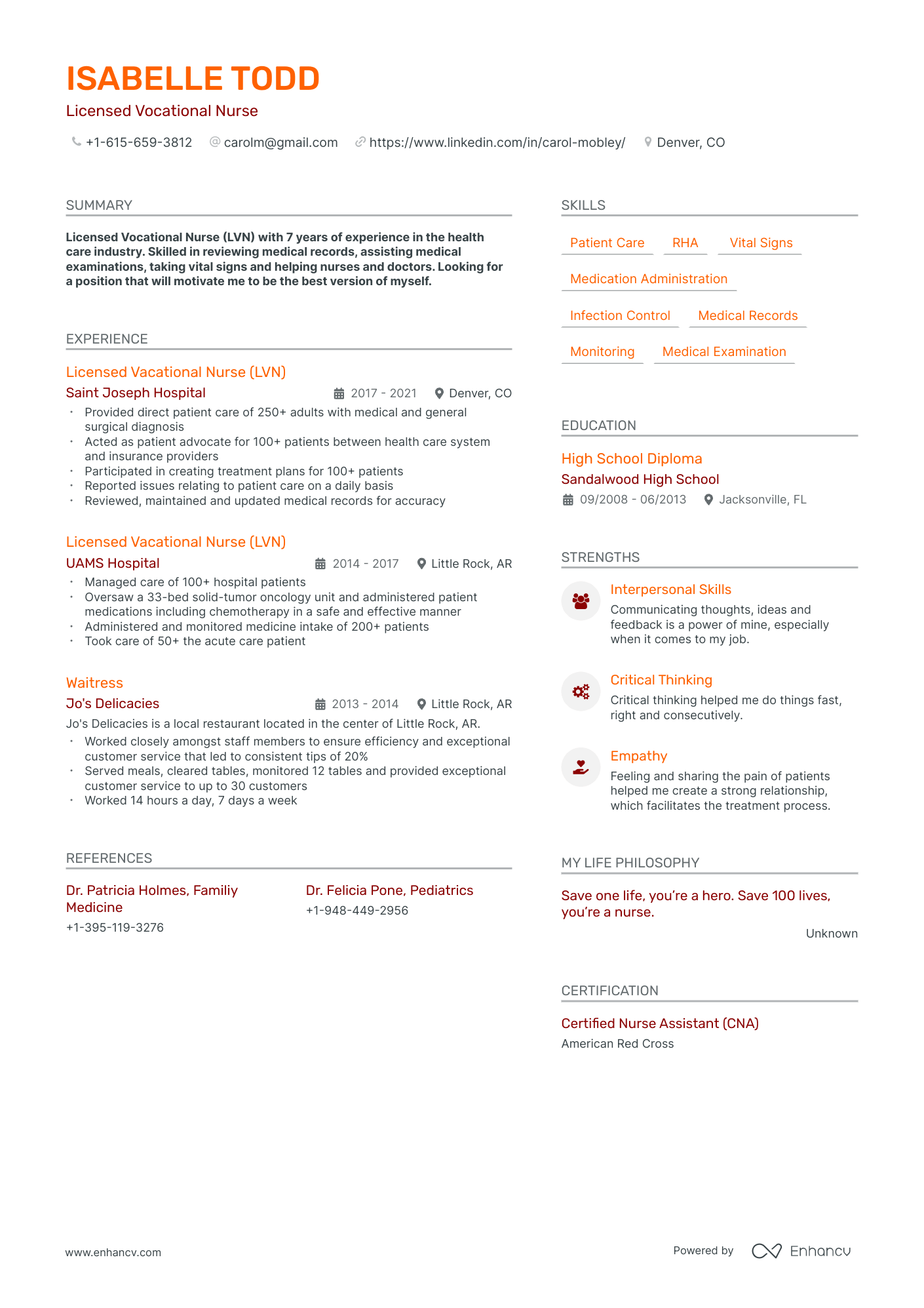 lvn resume example
