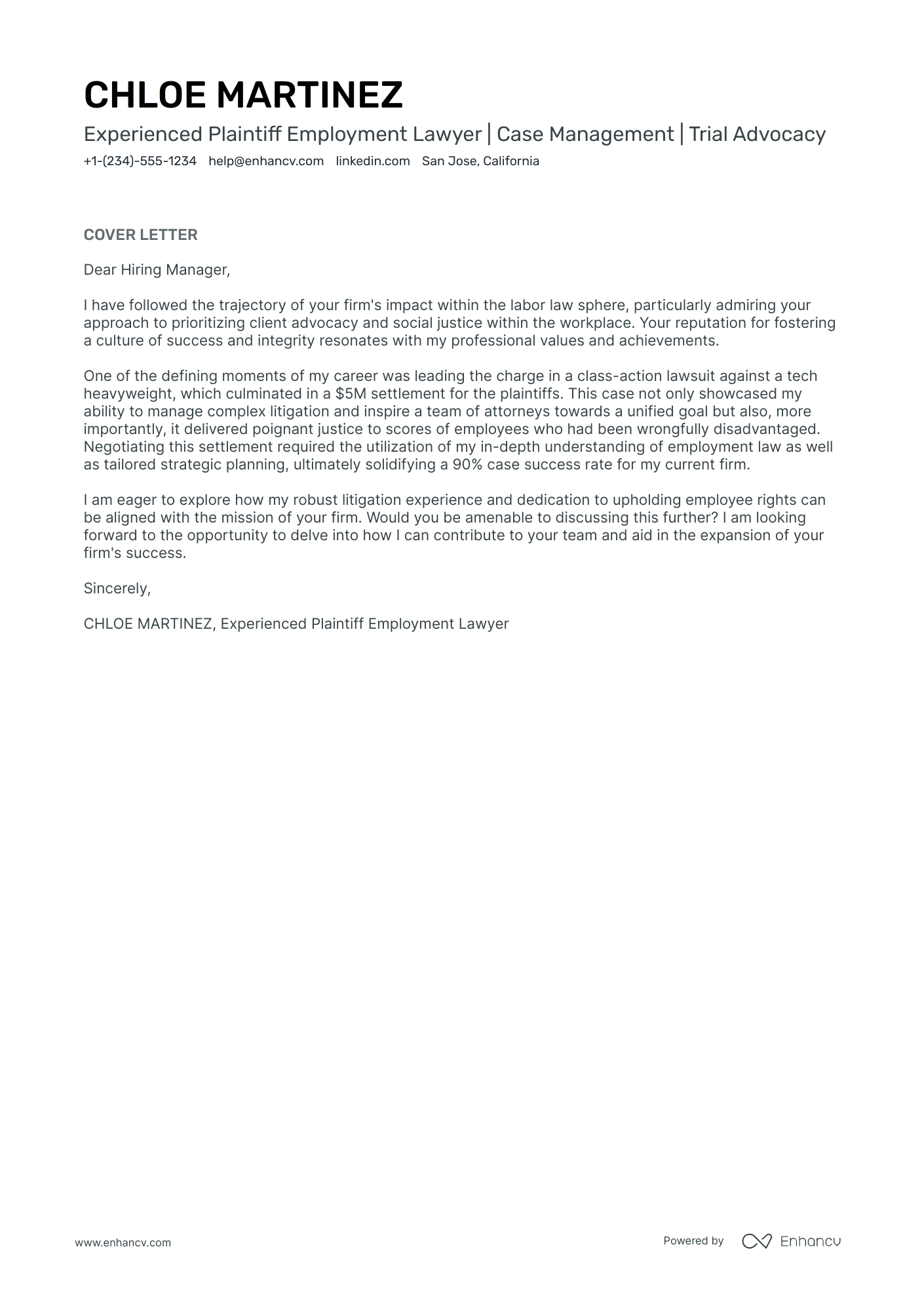 Employment Lawyer cover letter