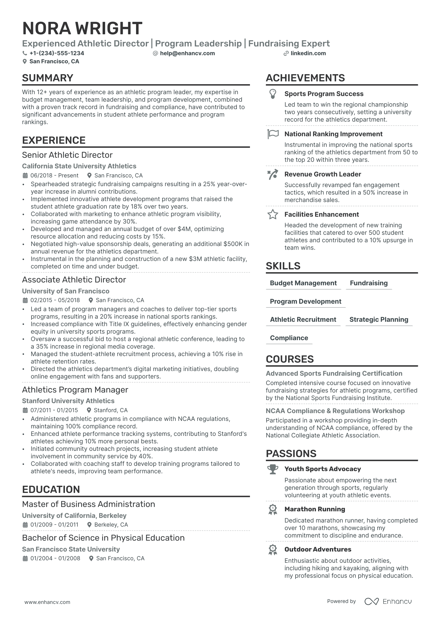 Athletic Director resume example