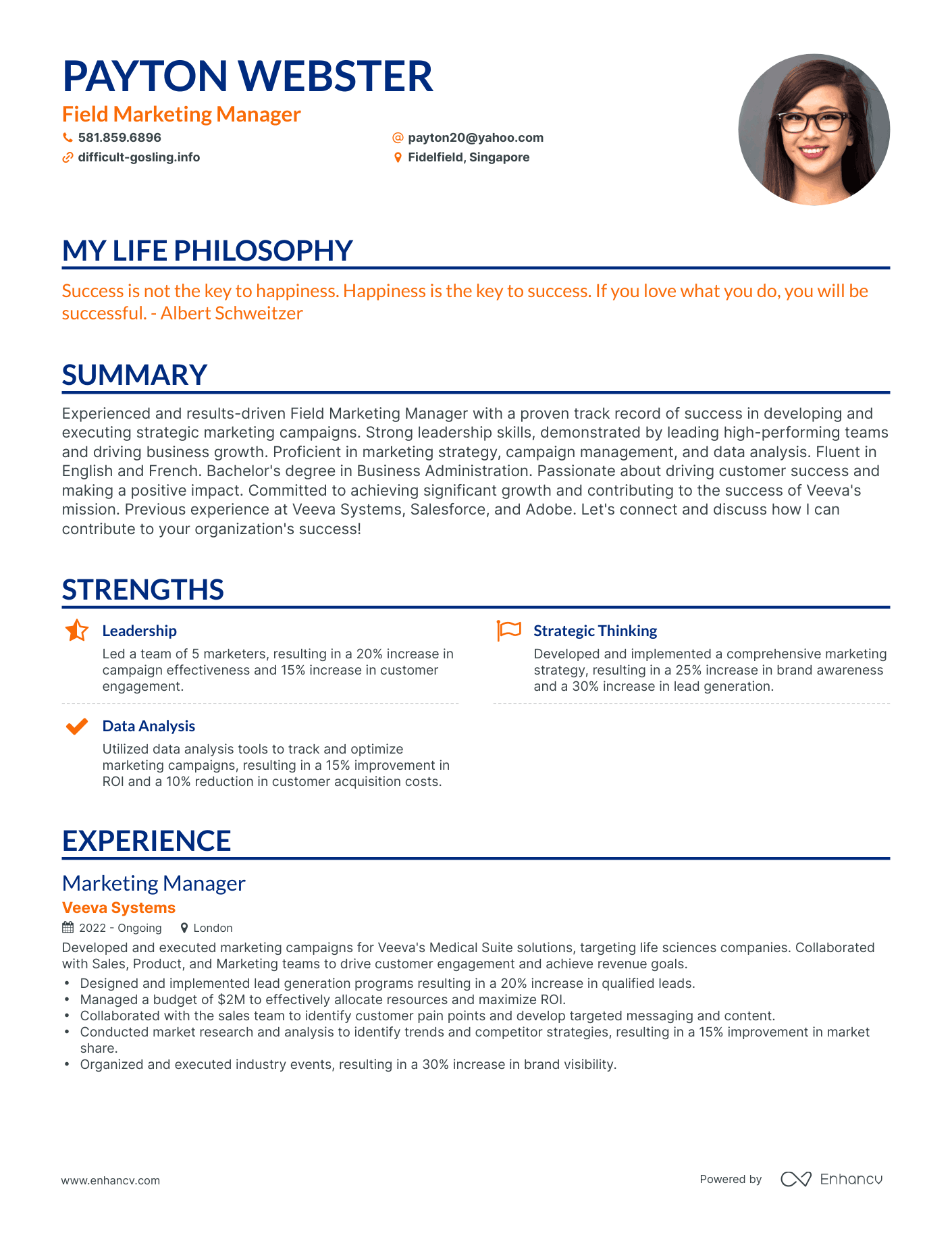 Creative Field Marketing Manager Resume Example