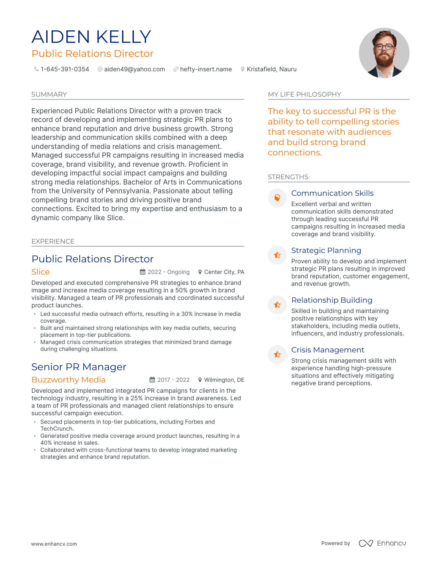 Modern Public Relations Director Resume Example