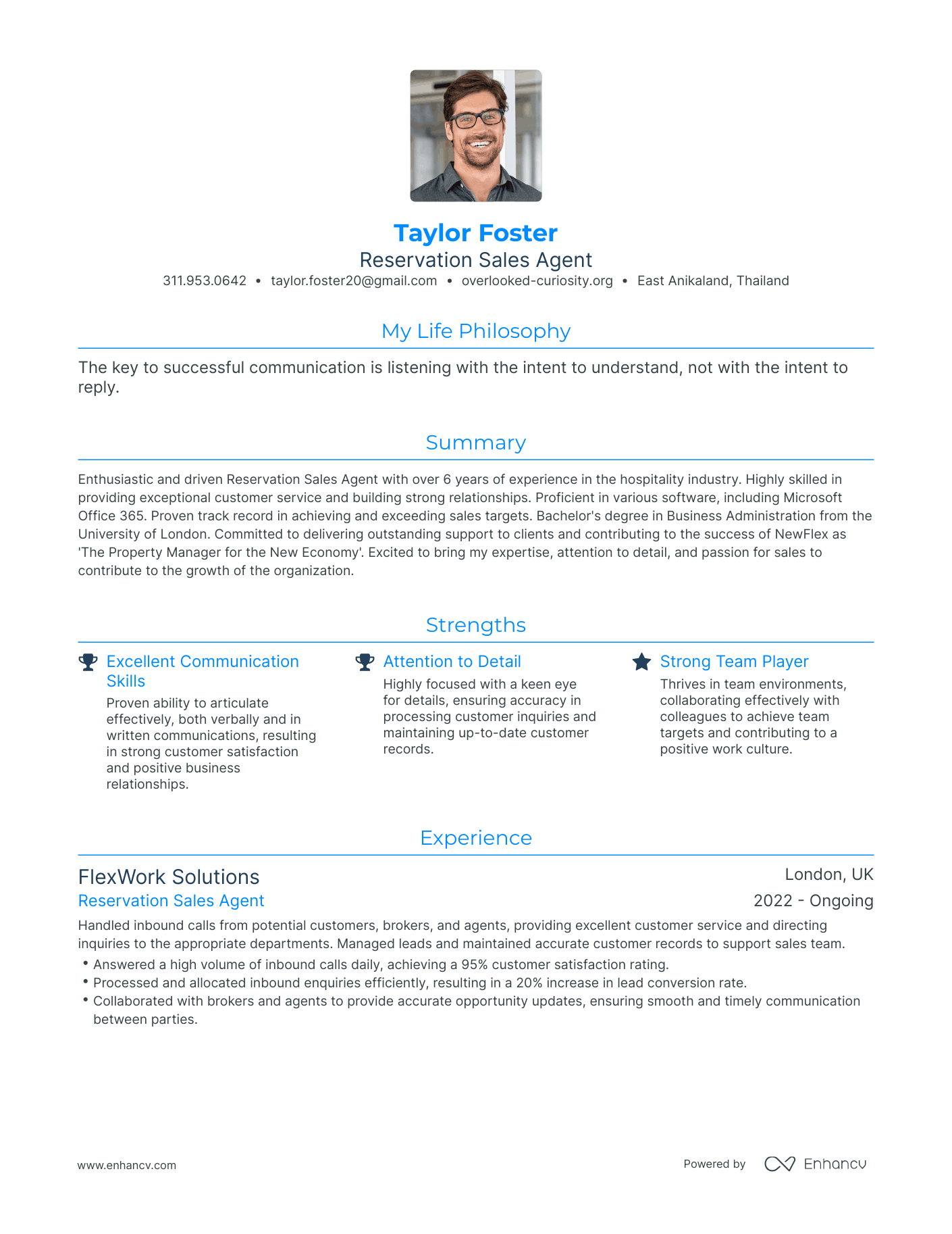Modern Reservation Sales Agent Resume Example
